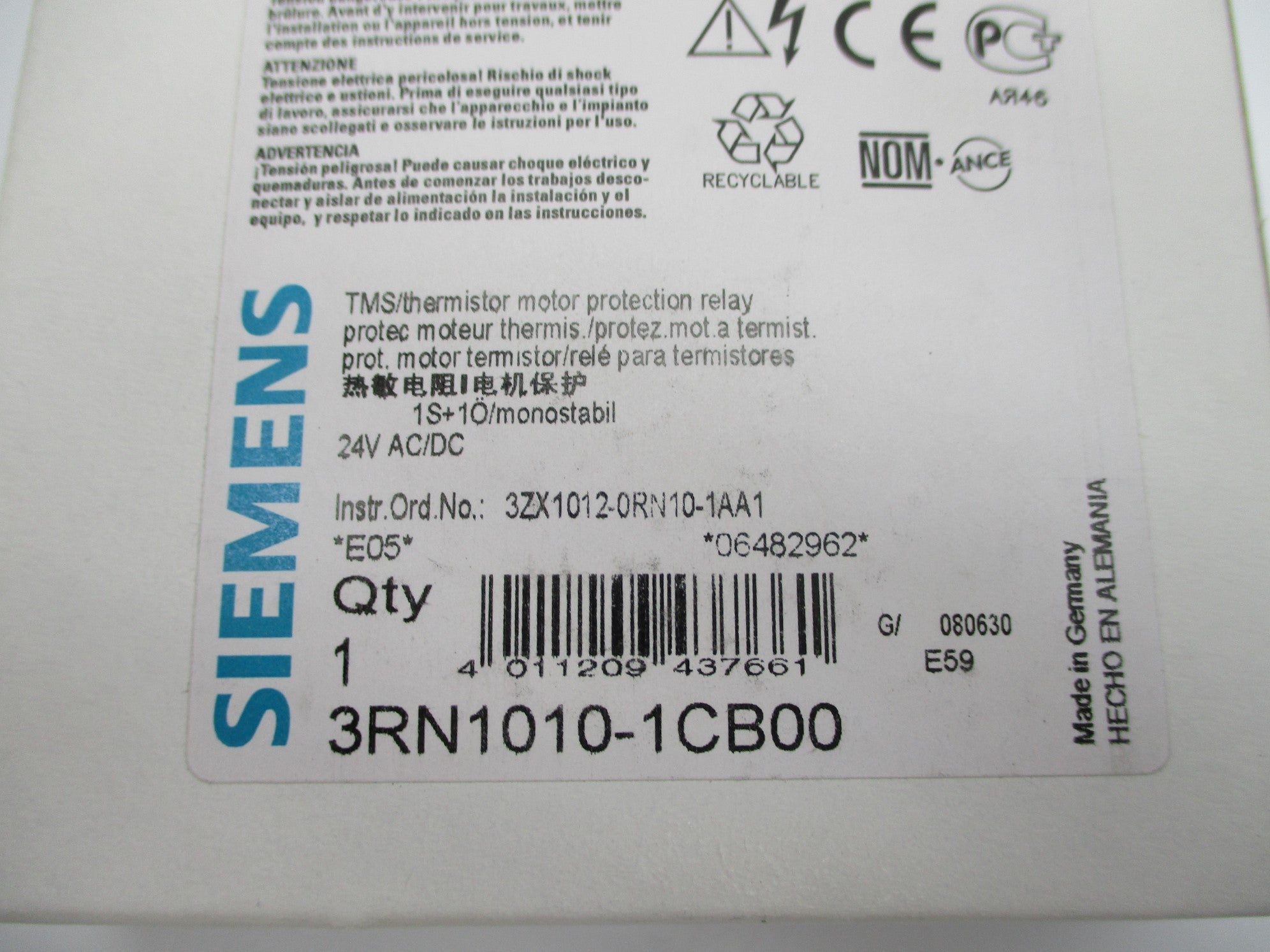 SIEMENS 3RN1010-1CB00 24VAC/DC 6A NSMP
