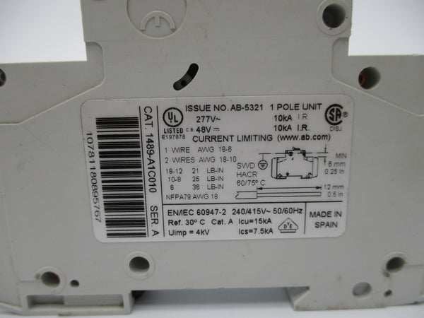 ALLEN BRADLEY 1489-A1C010 SER. A 1A 277V NSNP