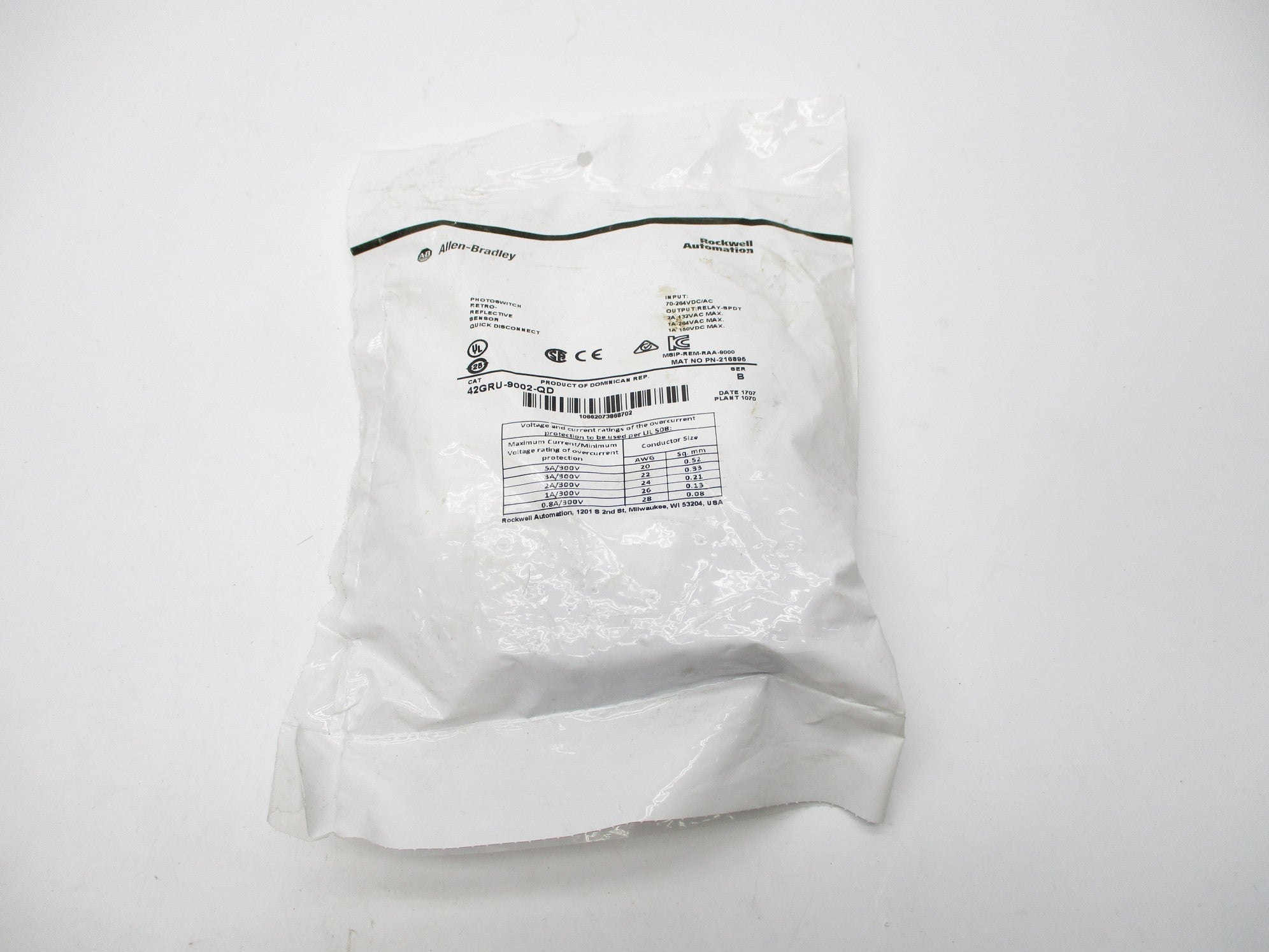 ALLEN BRADLEY 42GRU-9002-QD SER. B 70-264VDC/AC NSMP