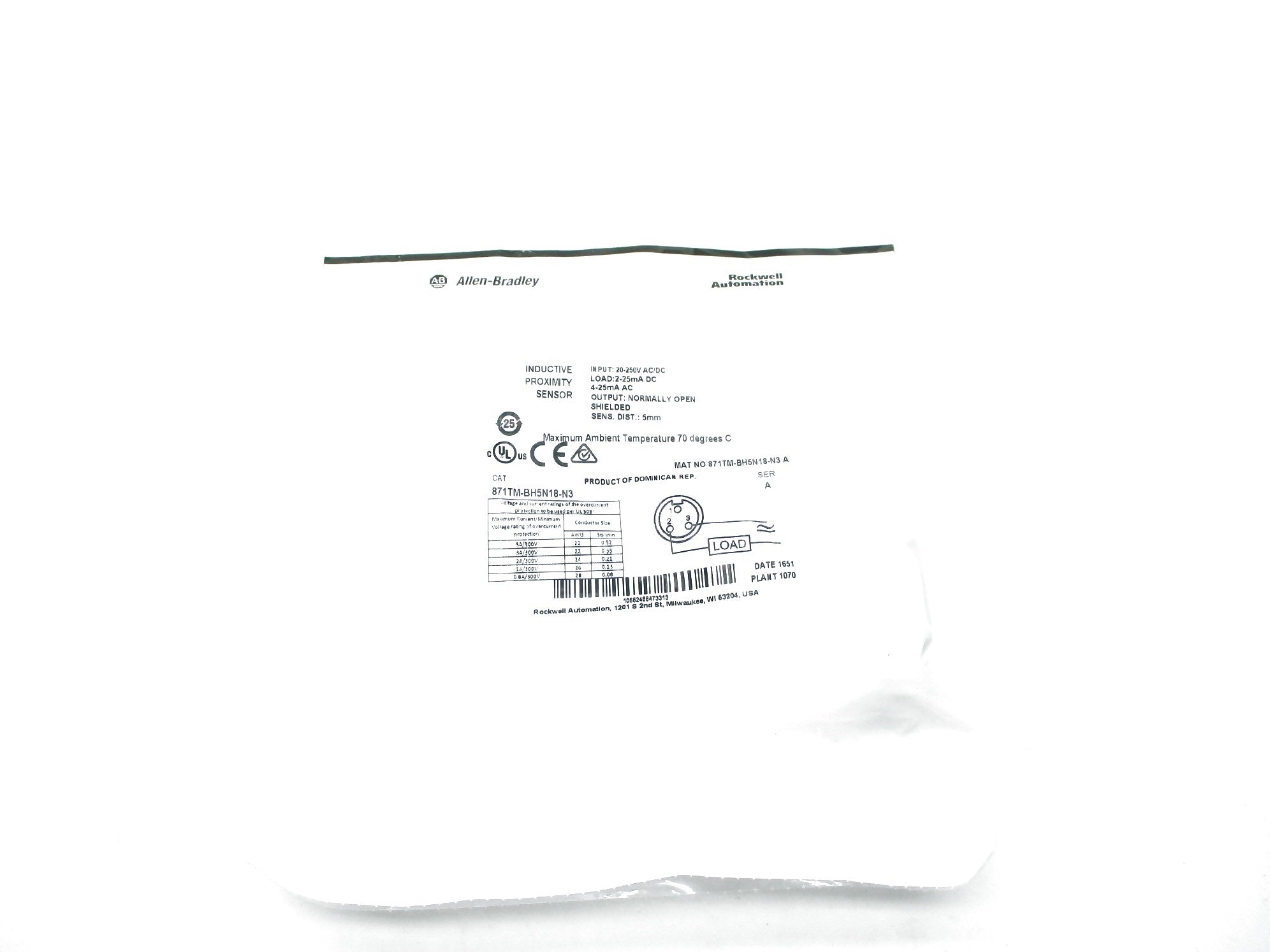 ALLEN BRADLEY 871TM-BH5N18-N3 SER. A 20-250VAC/DC NSMP