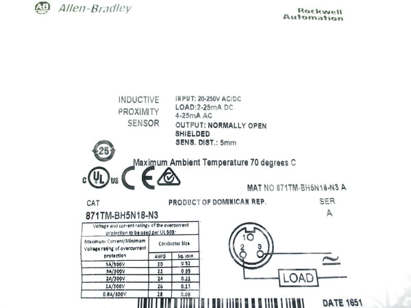 ALLEN BRADLEY 871TM-BH5N18-N3 SER. A 20-250VAC/DC NSMP