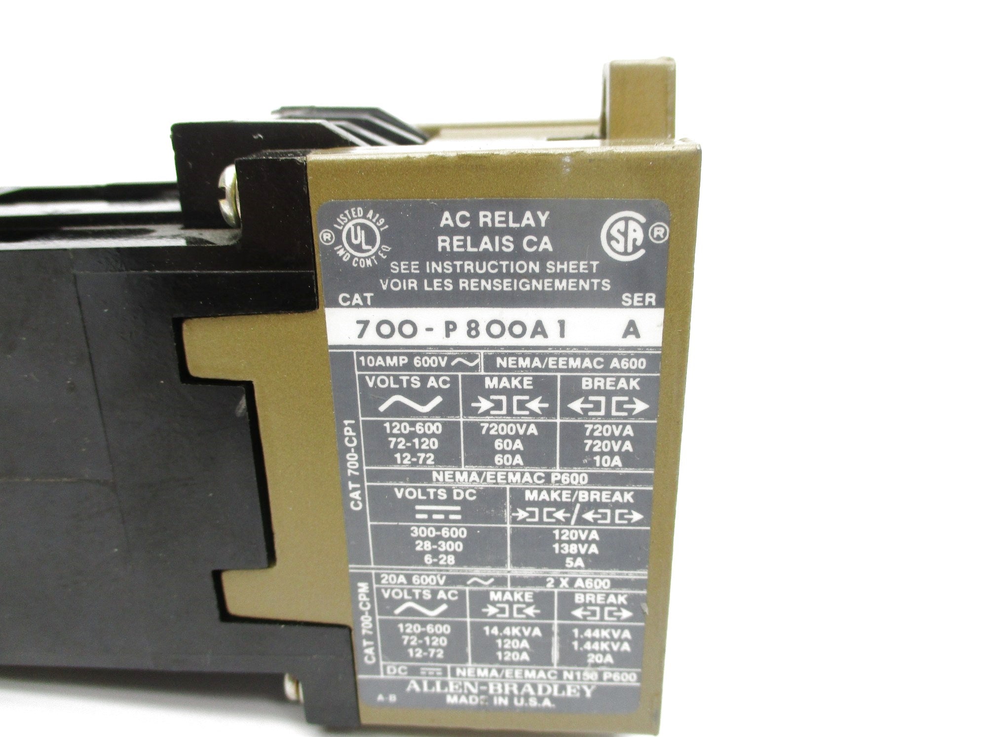ALLEN BRADLEY 700-P800A1 SER. A 120V NSNP