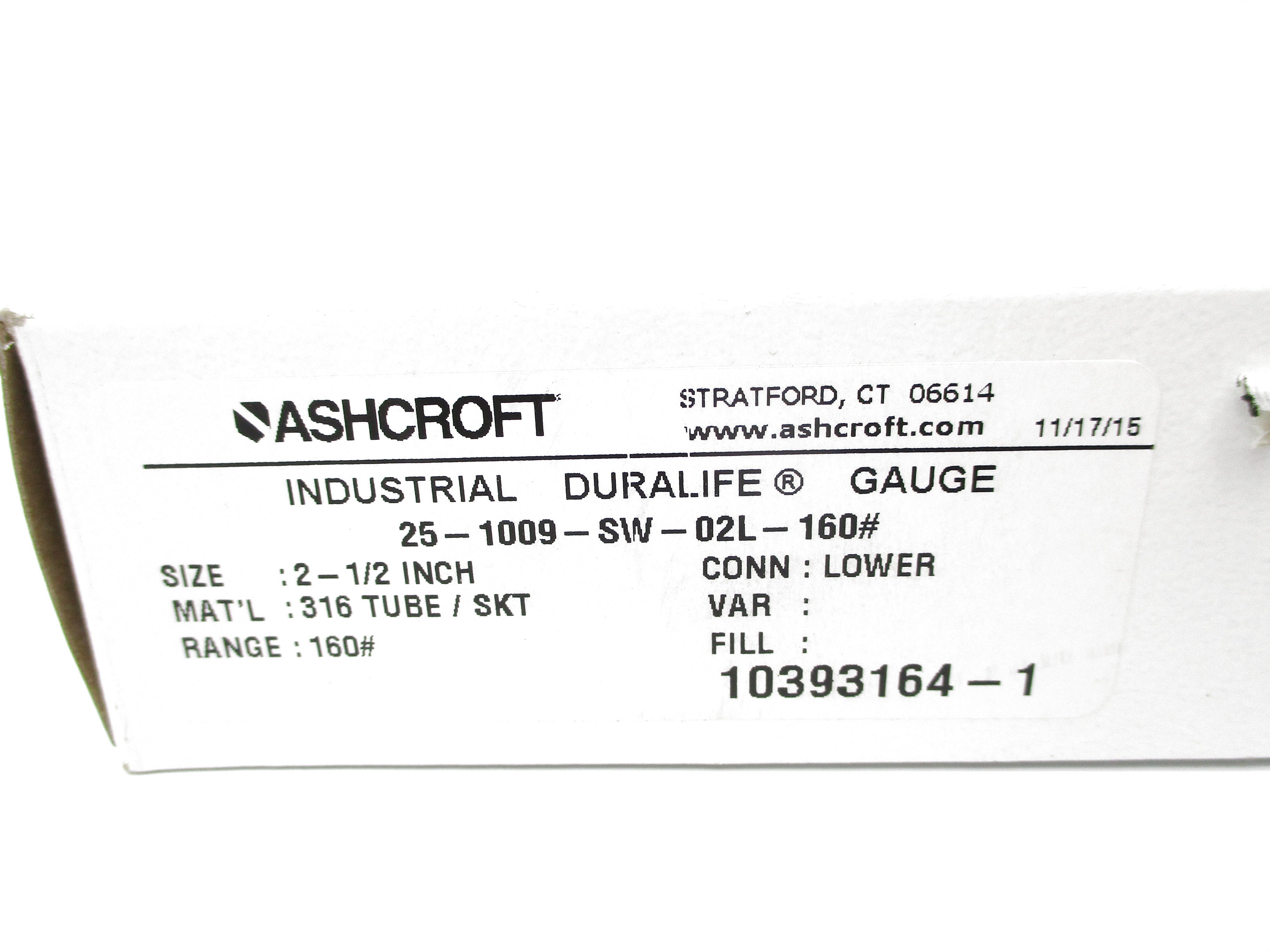 ASHCROFT 25-1009-SW-02L-160# 0-160PSI 2-1/2" NSMP