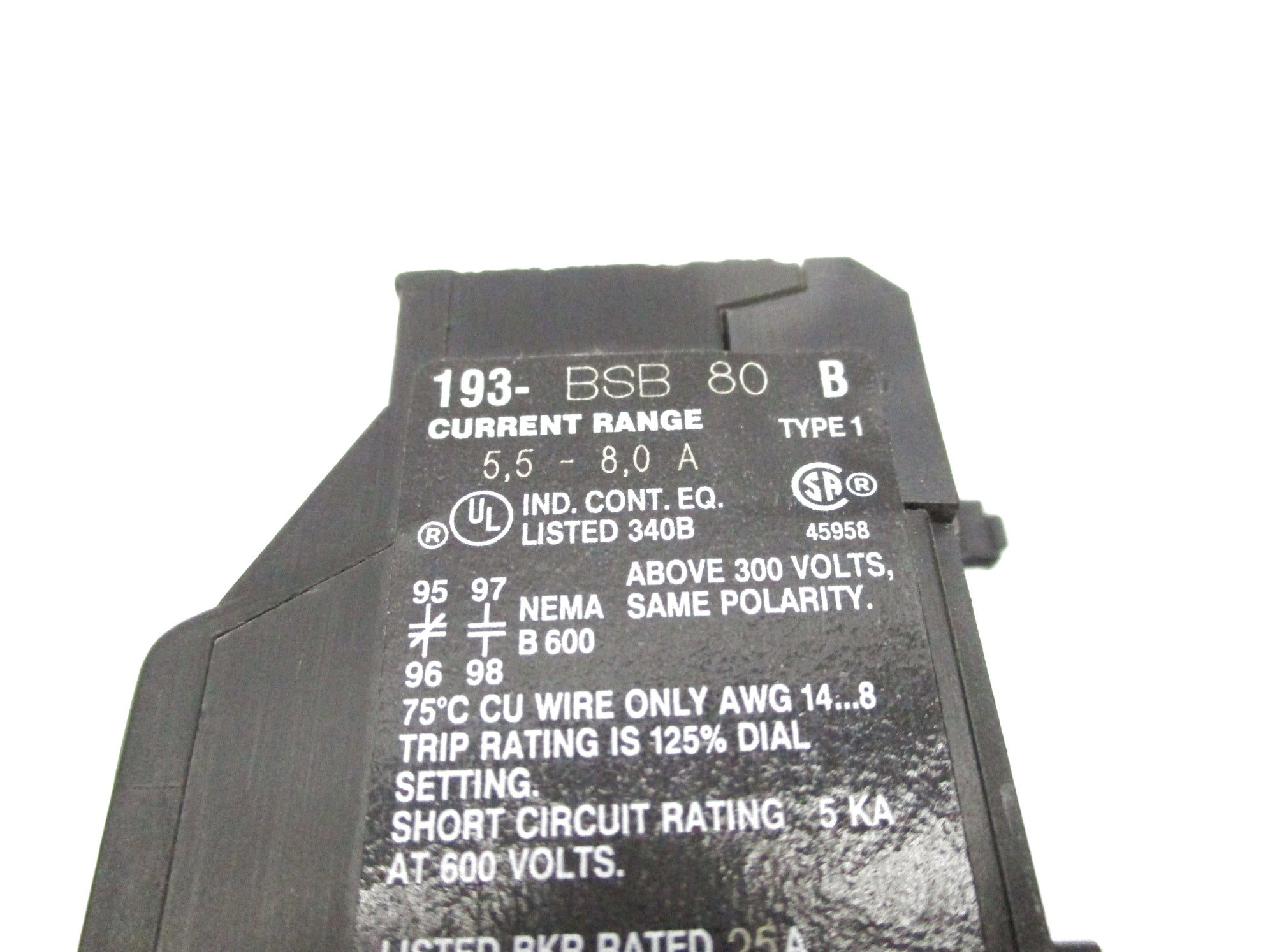 ALLEN BRADLEY 193-BSB80 SER. B 5.5-8.0A NSNP