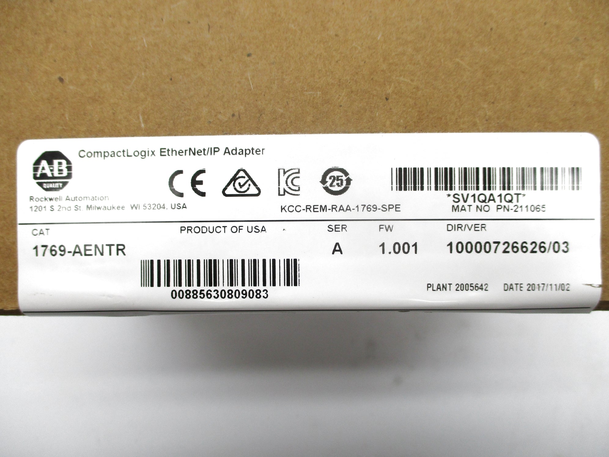 INDUSTRIAL SPARE PART 1769-AENTR SER. A F/W 1.001 DATE: 2017 NSFS