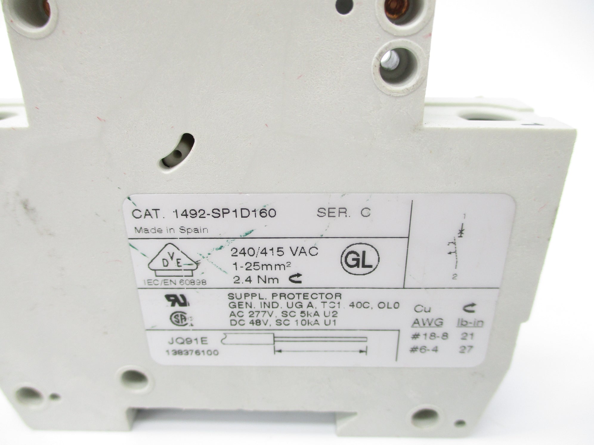 ALLEN BRADLEY 1492-SP1D160 SER. C 16A 277VAC UNMP