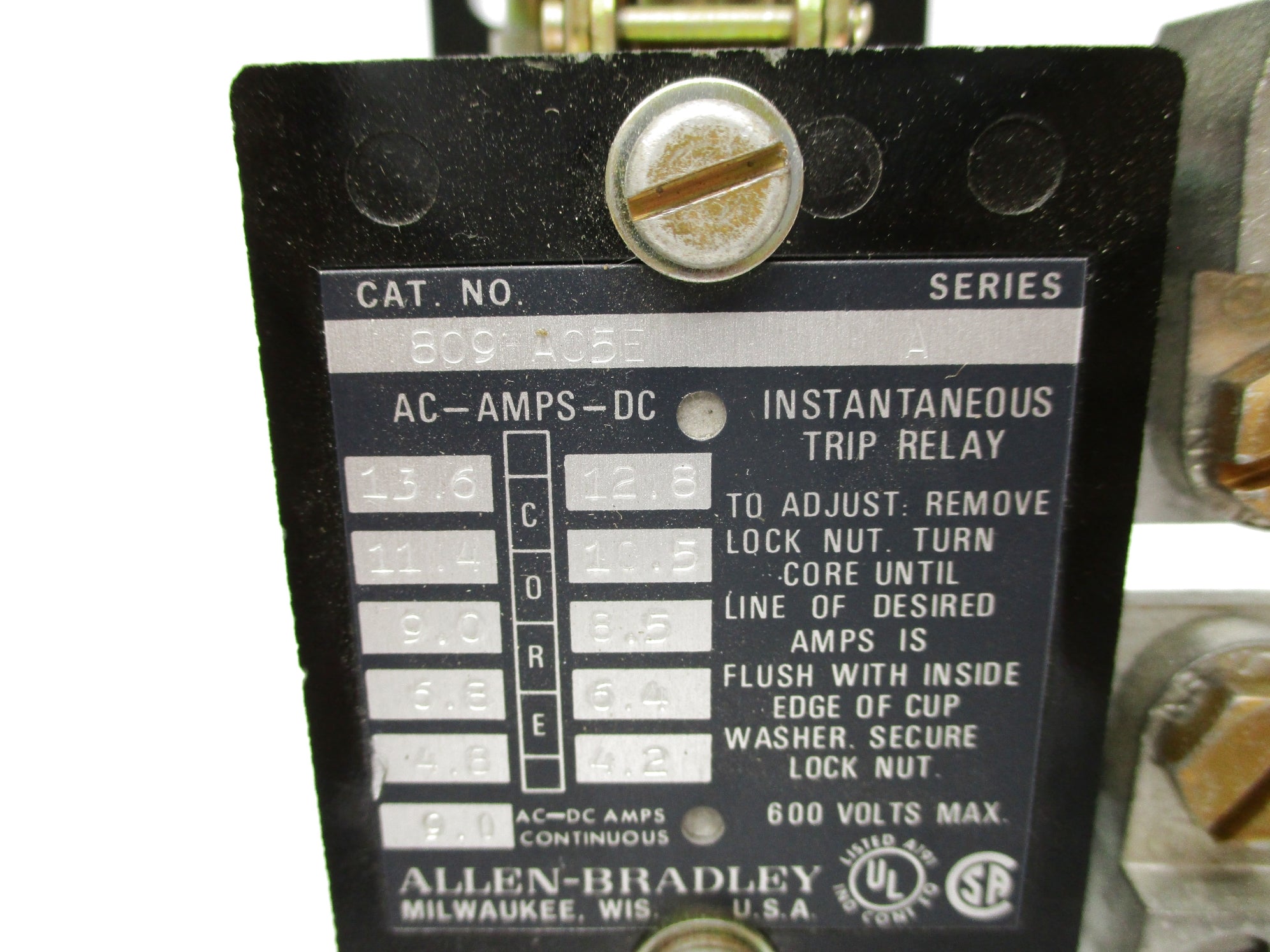 ALLEN BRADLEY 809-A05E SER. A 600V 9.0A NSNP