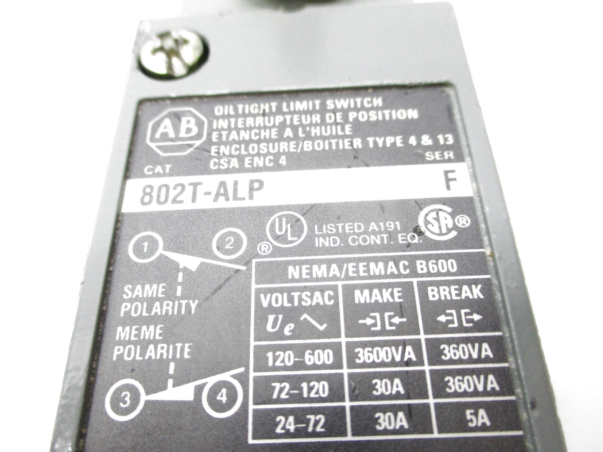 ALLEN BRADLEY 802T-ALP SER. F UNMP