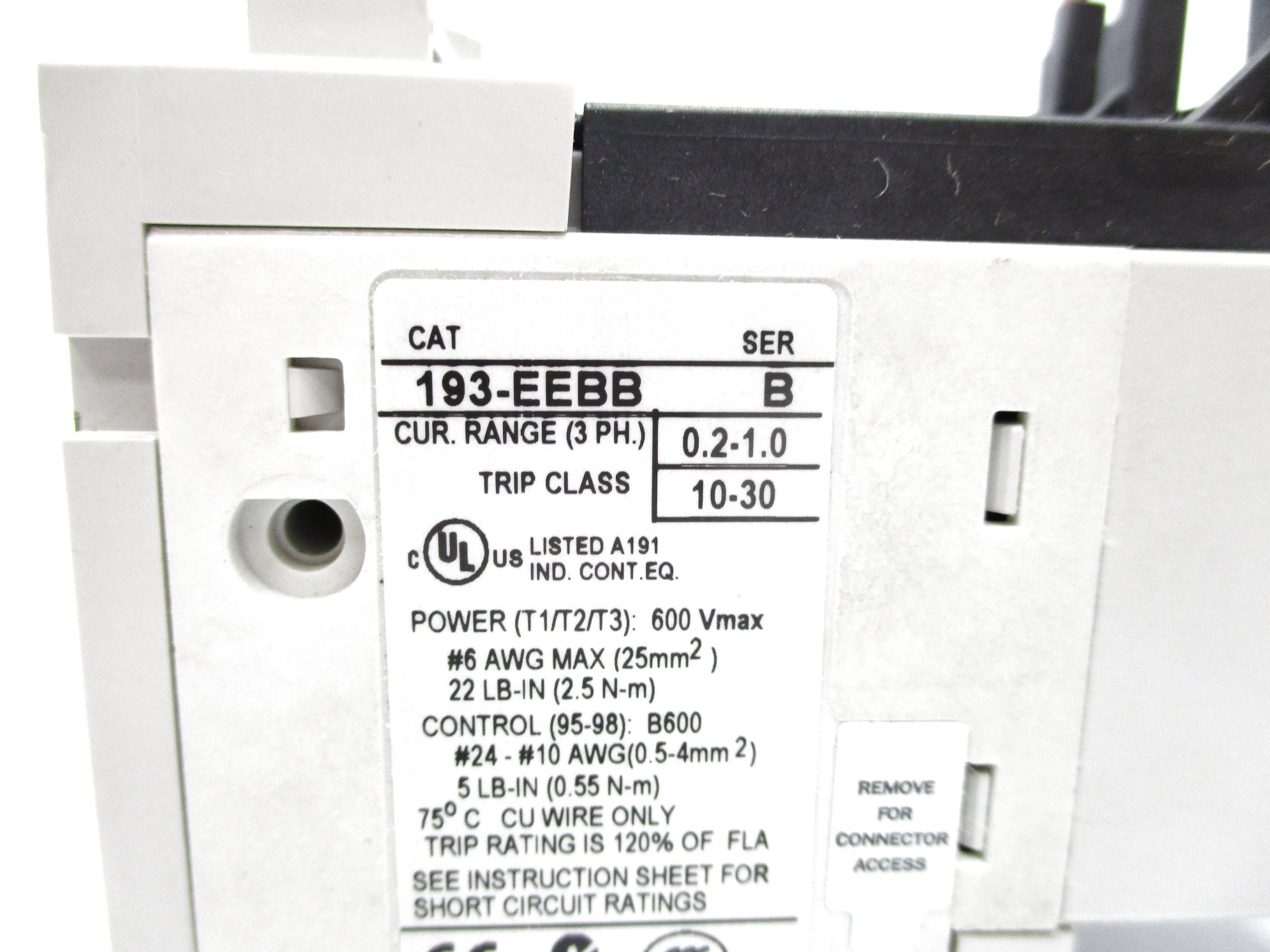 ALLEN BRADLEY 193-EEBB SER. B 600V 1.0A NSNP