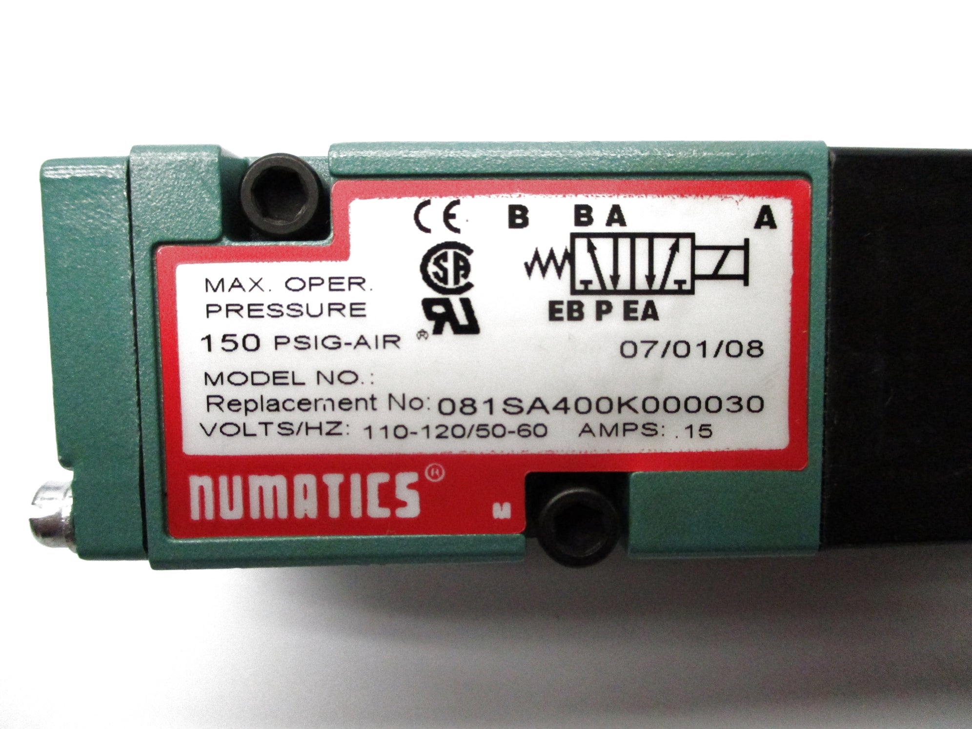 NUMATICS 081SA400K000030 110-120V .15A 150PSI NSNP