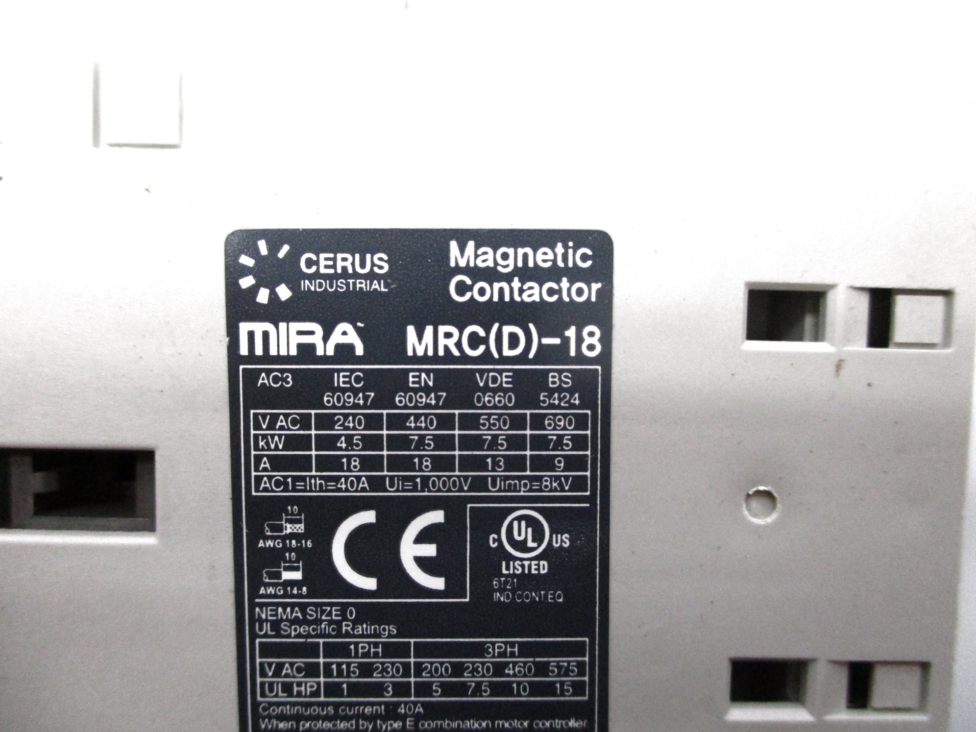 CERUS MRC(D)-18 (AS PICTURED) 240/690VAC NSNP