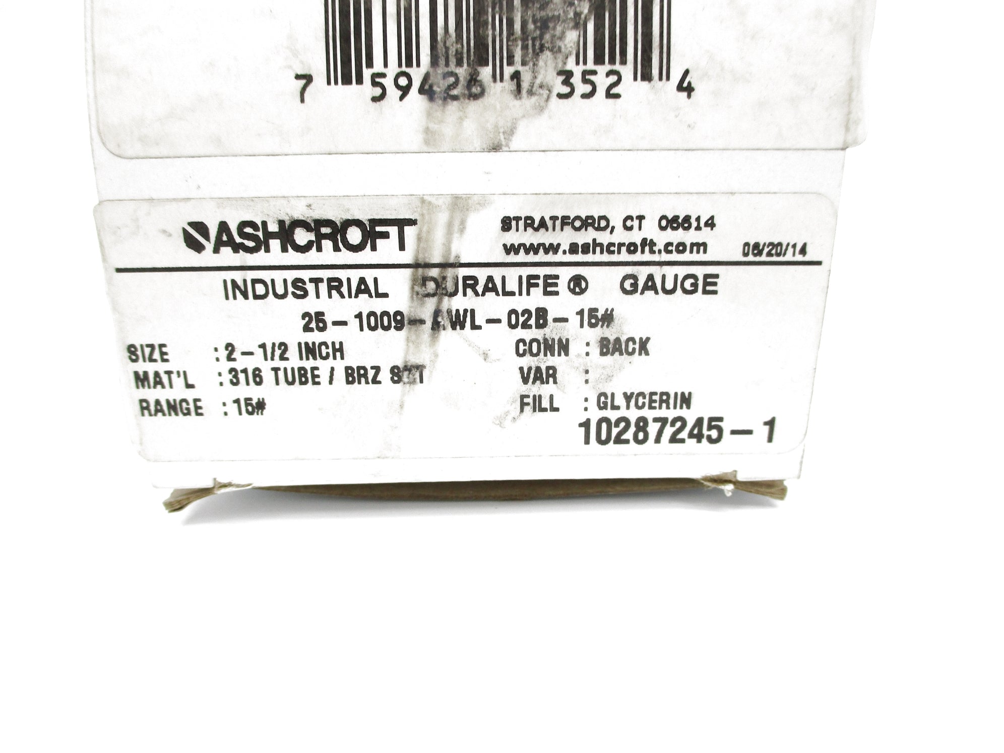 ASHCROFT 25-1009-AWL-02B-15# 0-15PSI NSMP