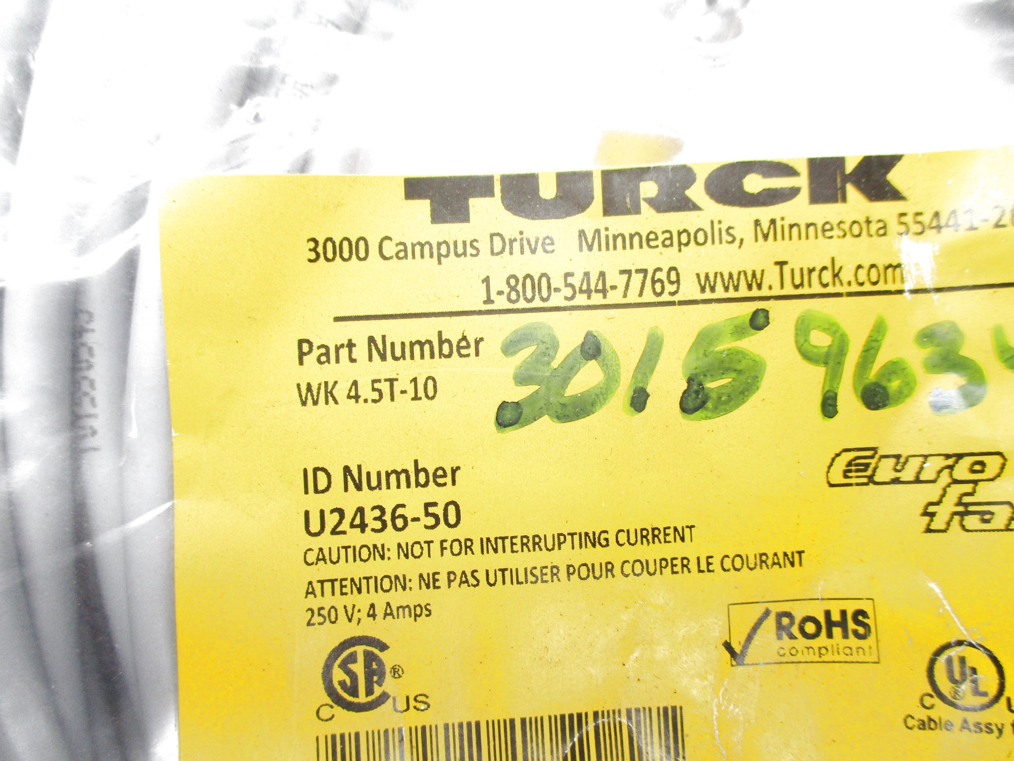TURCK WK4.5T-10 U2436-50 250V 4A NSMP