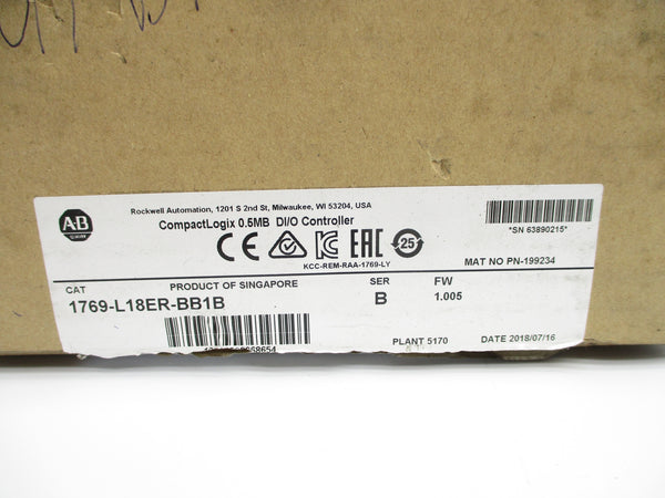 ALLEN BRADLEY 1769-L18ER-BB1B SER. B F/W 1.005 24V 2.3A NSMP