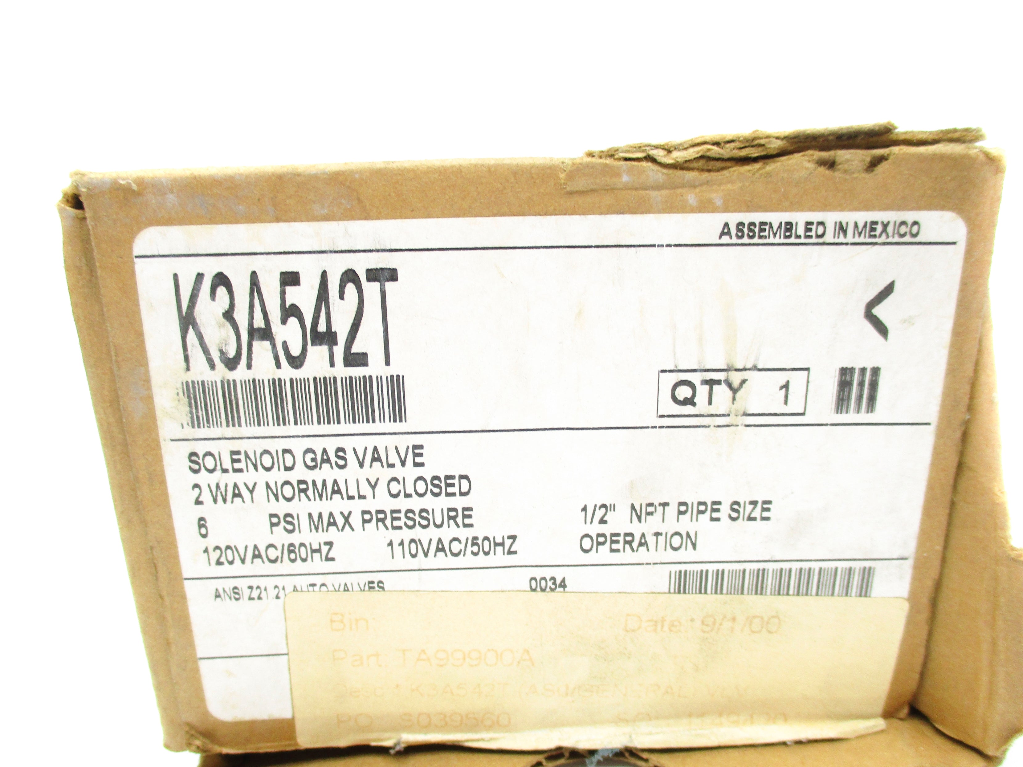 ASCO K3A542T 110/120V .15A 6PSI 1/2" NSMP