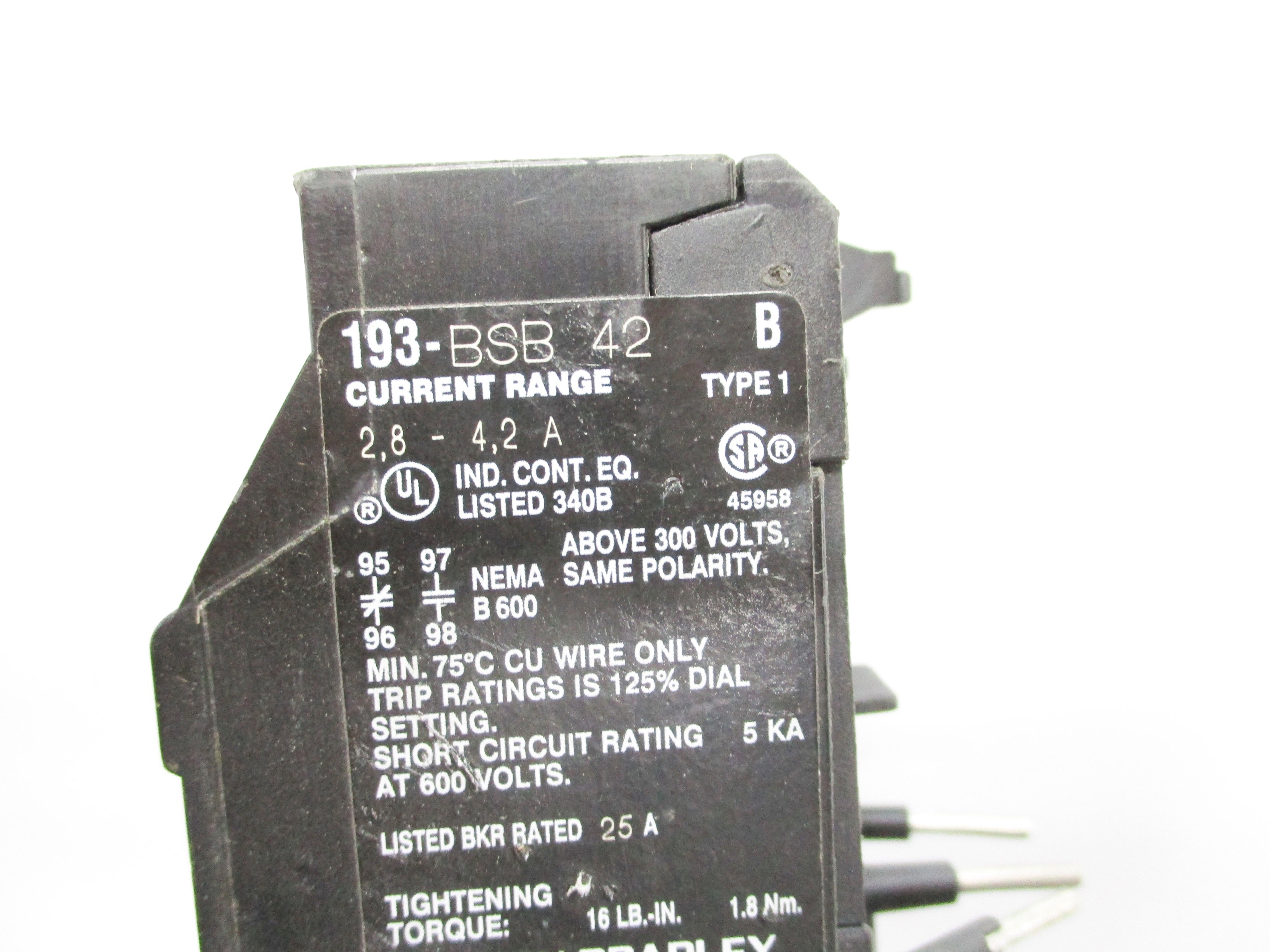 INDUSTRIAL SPARE PART 193-BSB42 SER. B 660V 2.8-4.2A UNMP