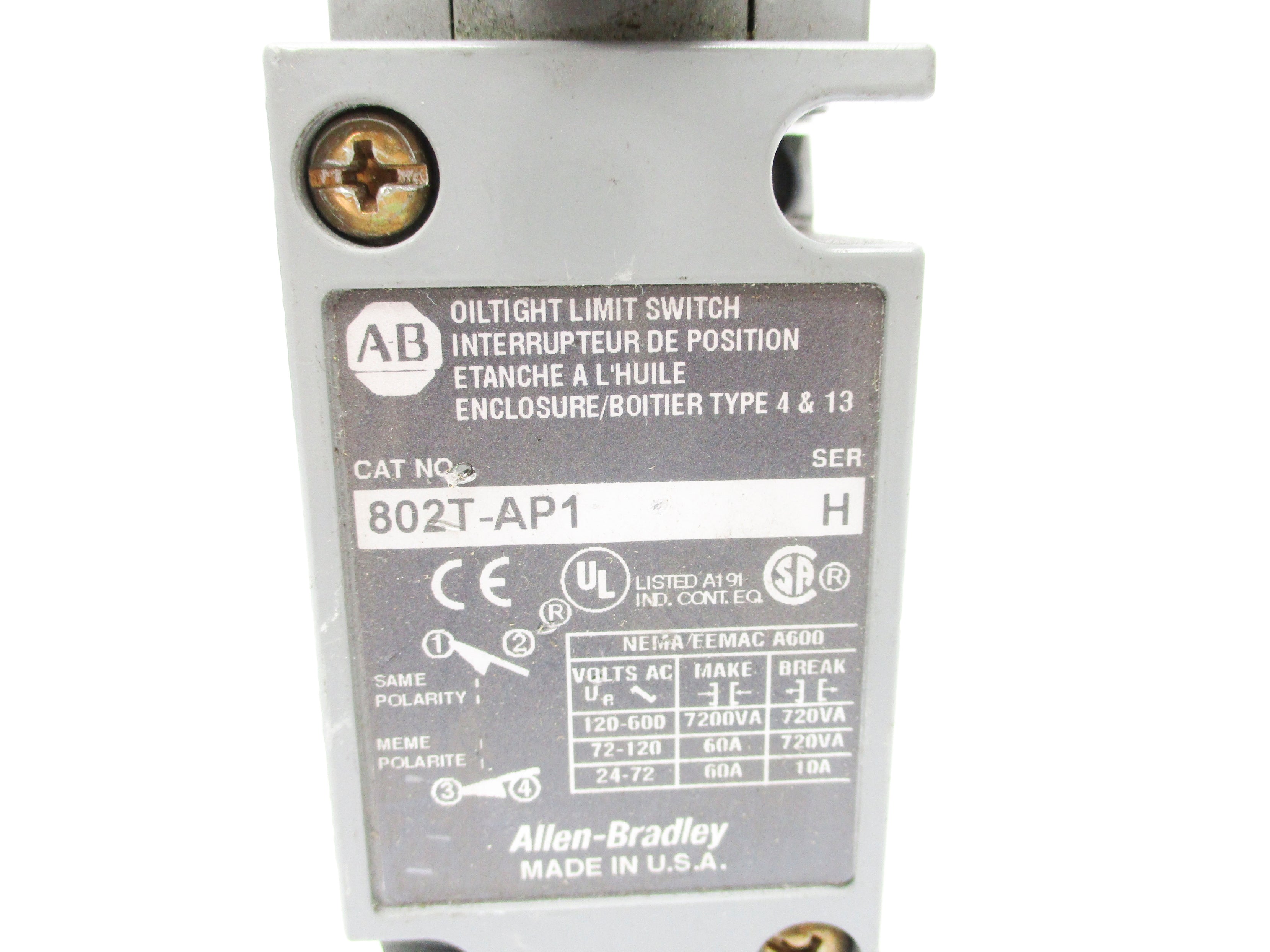 ALLEN BRADLEY 802T-AP1 SER. H 600VAC 60A NSNP