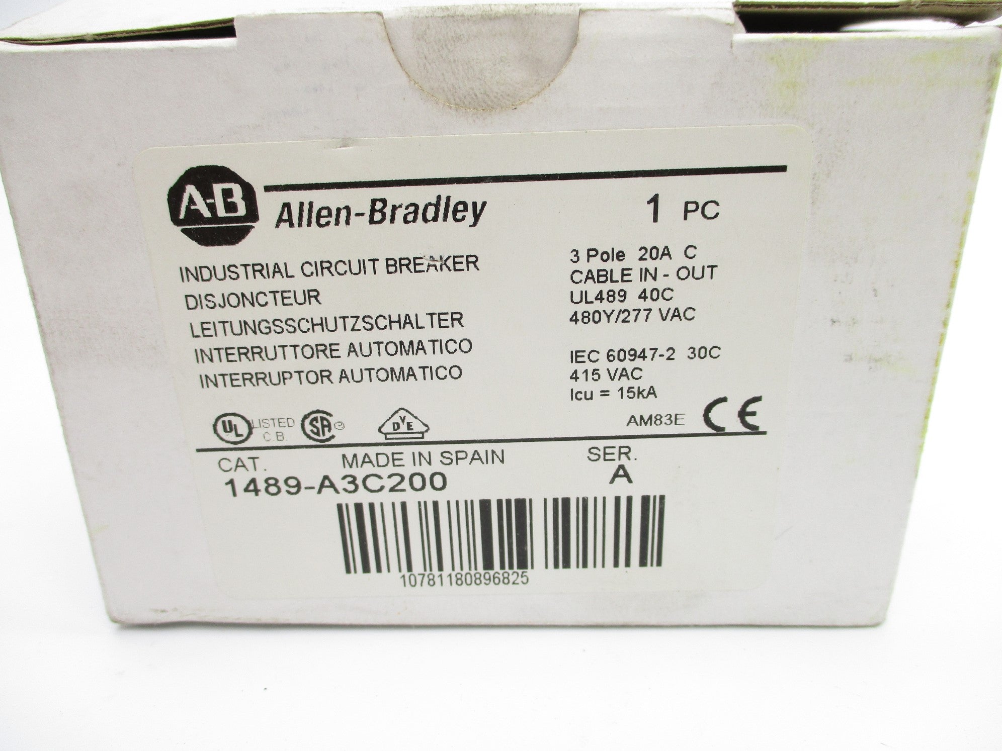 INDUSTRIAL SPARE PART 1489-A3C200 SER. A 20A 277VAC (WH) NSMP