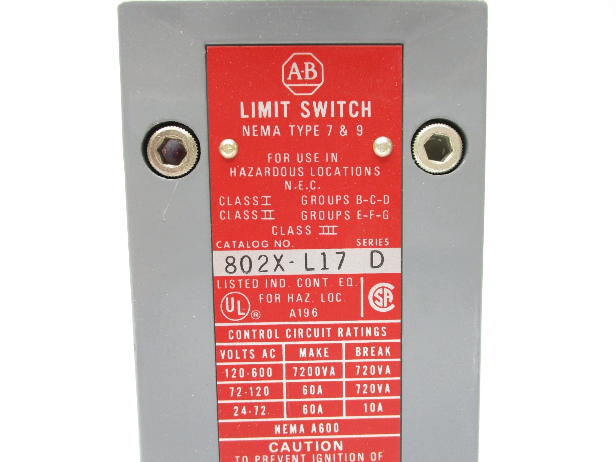 INDUSTRIAL SPARE PART 802X-L17 SER. D NSNP