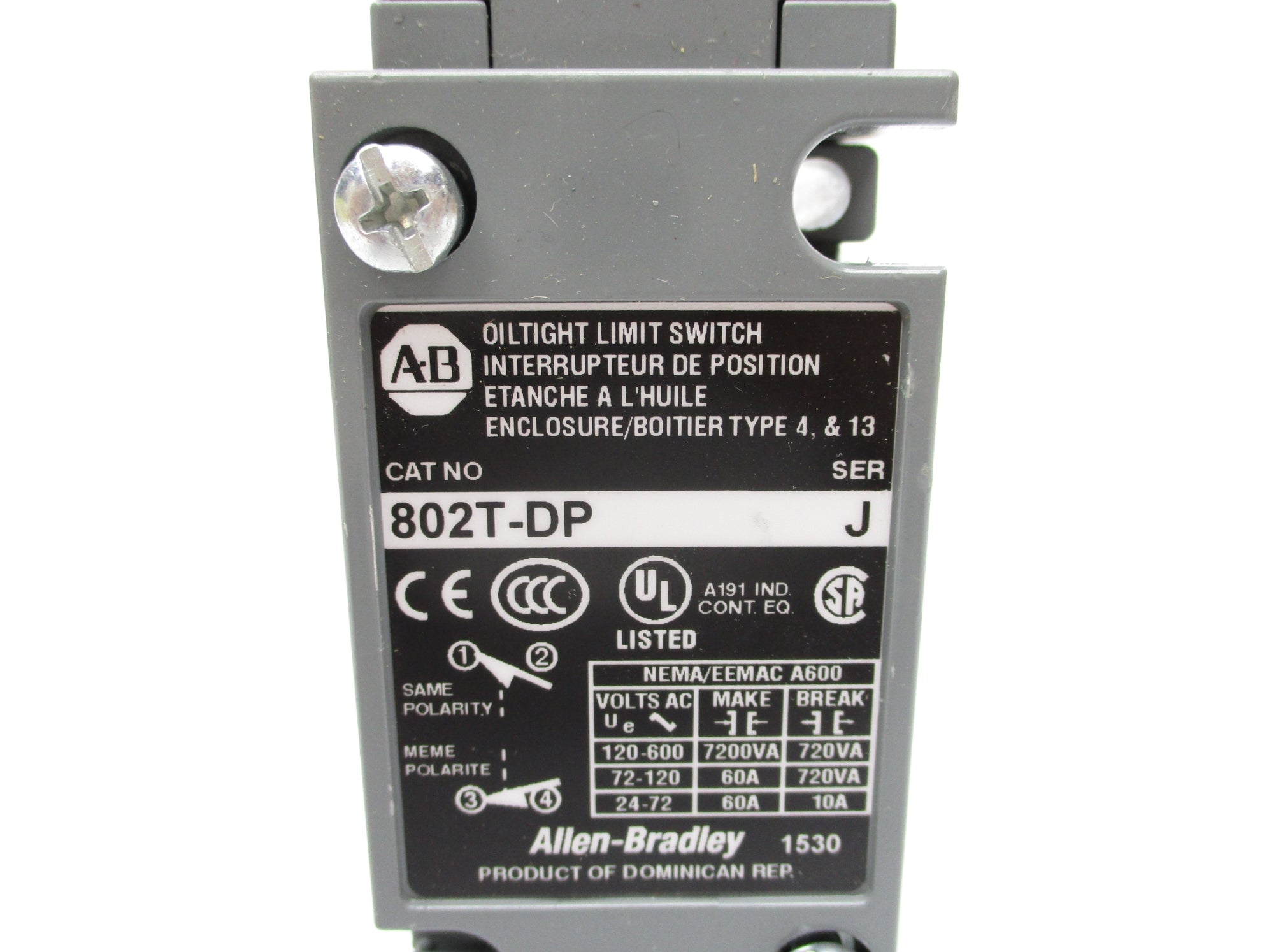 ALLEN BRADLEY 802T-DP SER. J 120-600VAC 60A NSNP