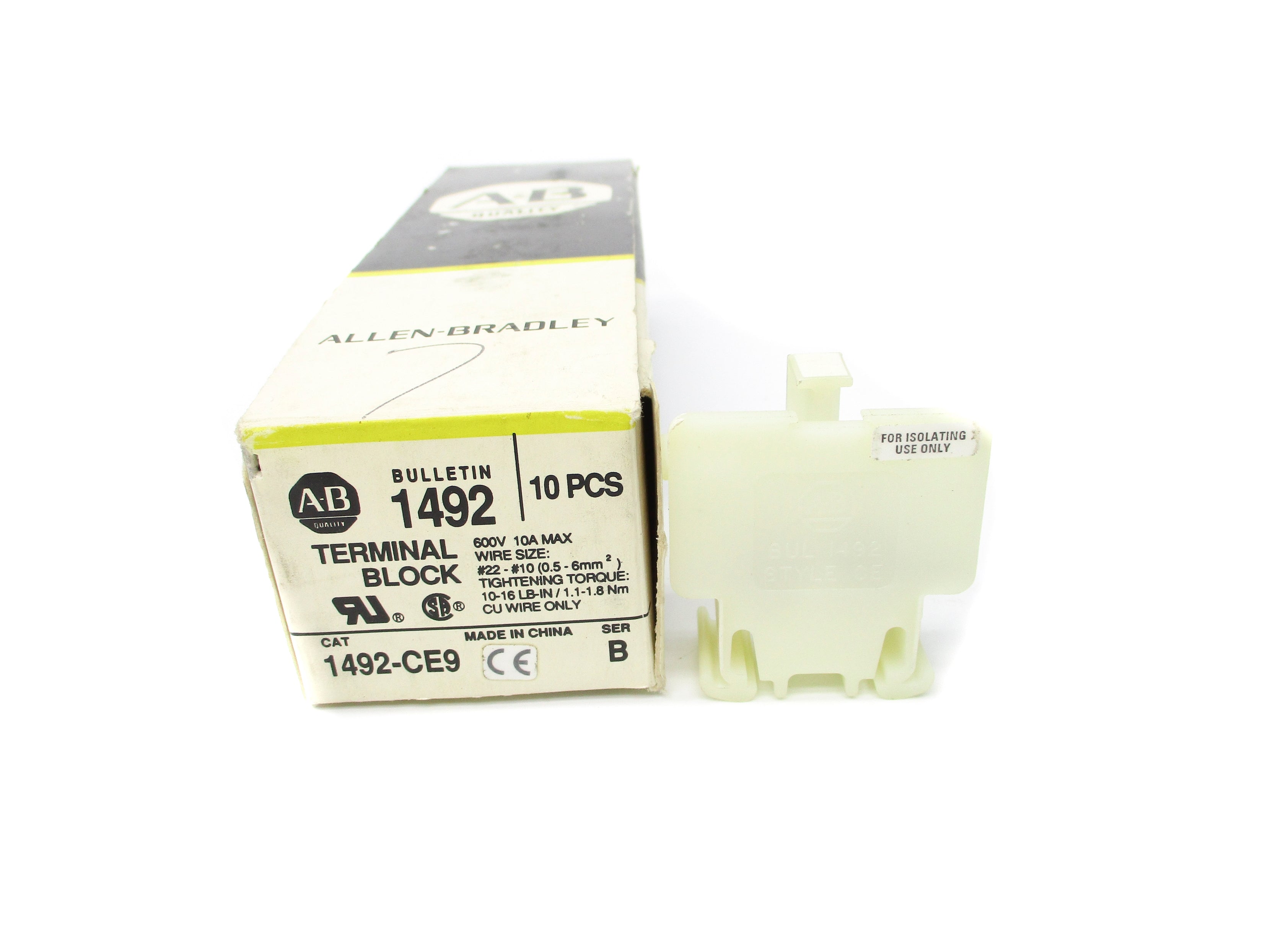 ALLEN BRADLEY 1492-CE9 SER. B 600V 10A (PKG OF 10) (BK/YL) NSMP