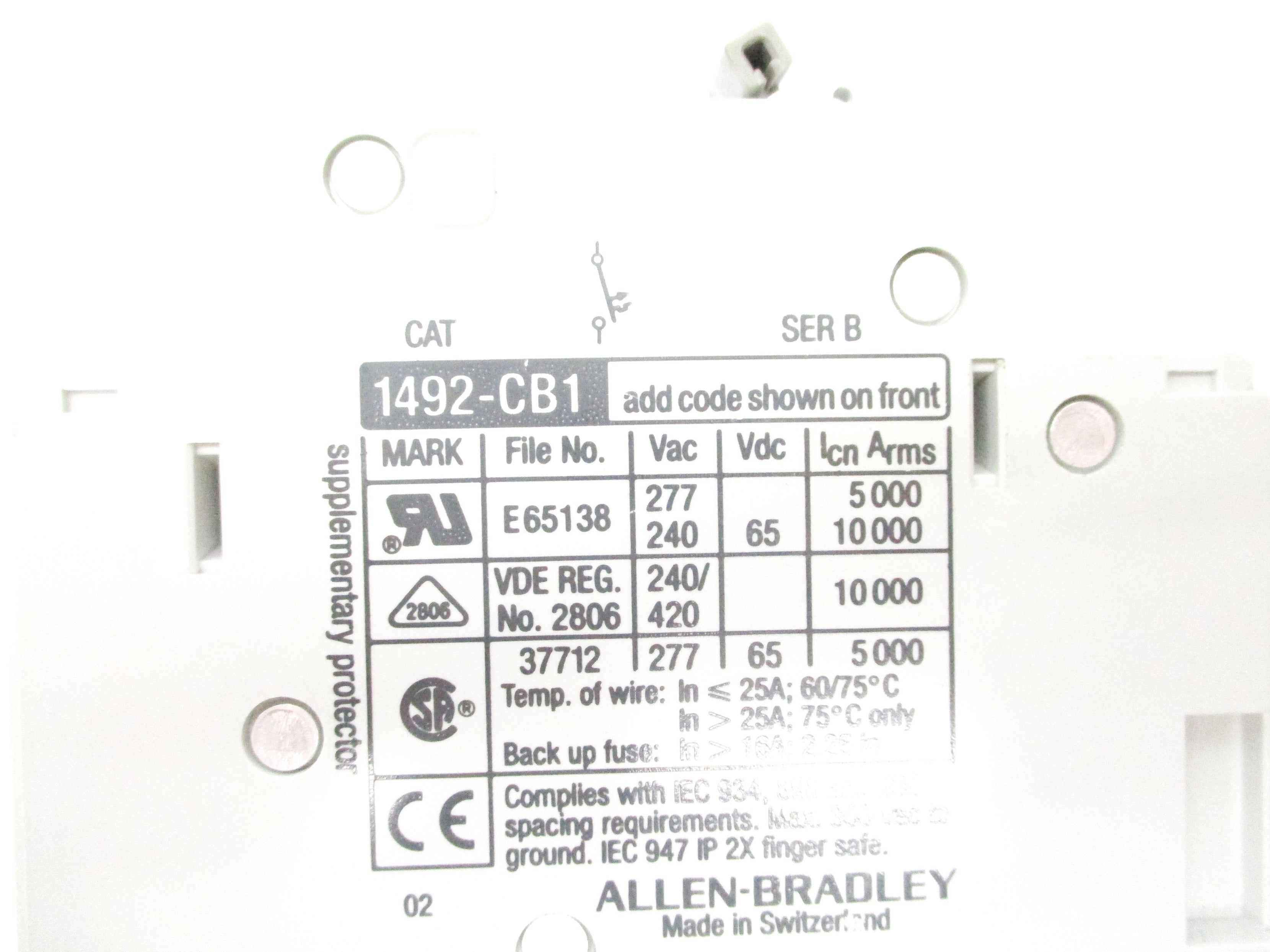 ALLEN BRADLEY 1492-CB1G150 SER. B 277VAC 15A NSNP