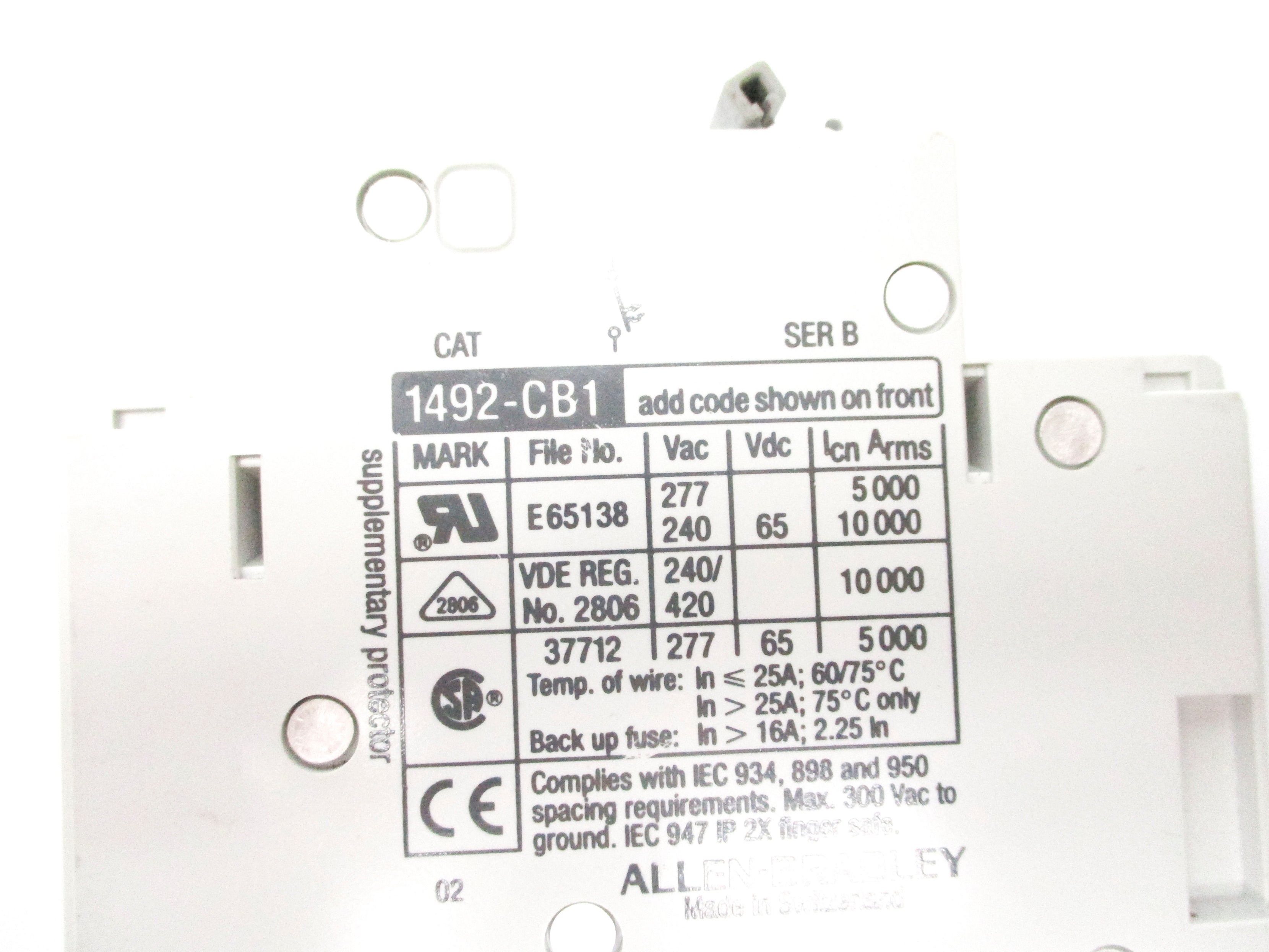 ALLEN BRADLEY 1492-CB1G050 SER. B 277VAC 5A NSNP