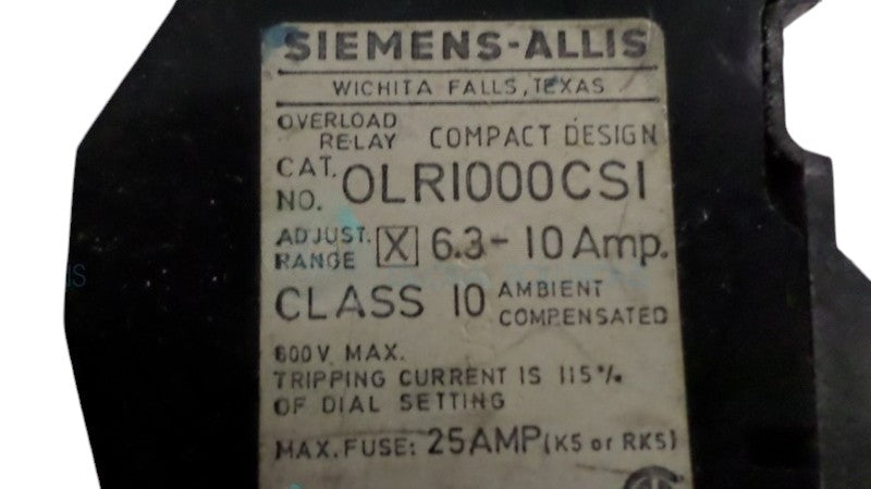 SIEMENS ALLIS  OLR1000CS1  OVERLOAD RELAY UNMP