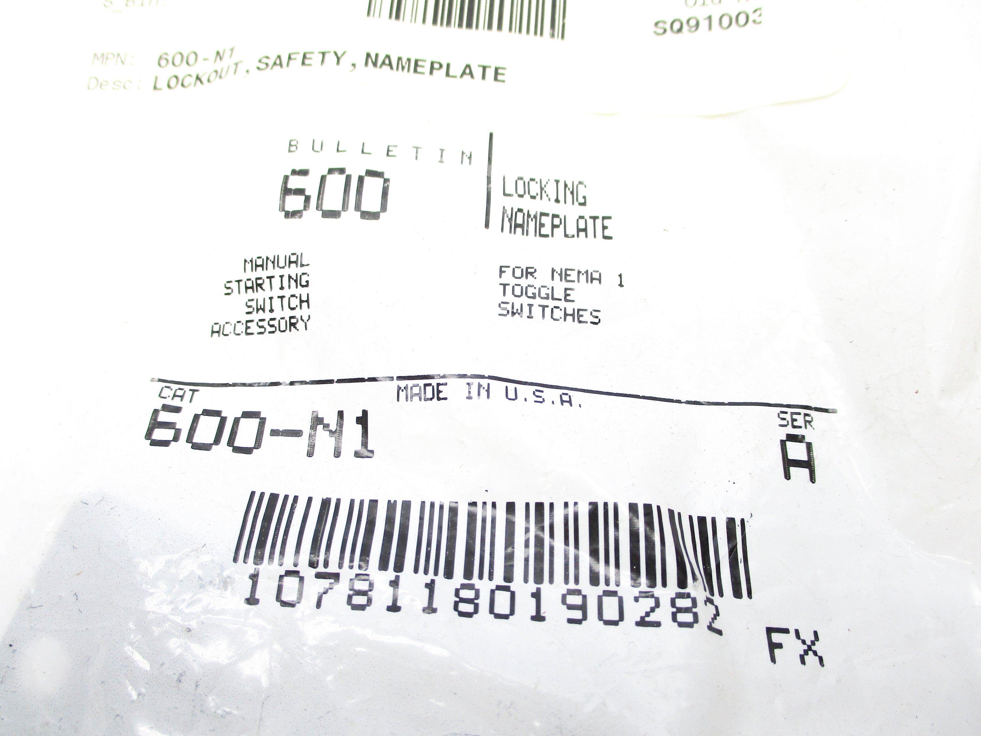 INDUSTRIAL SPARE PART 600-N1 SER. A NSMP