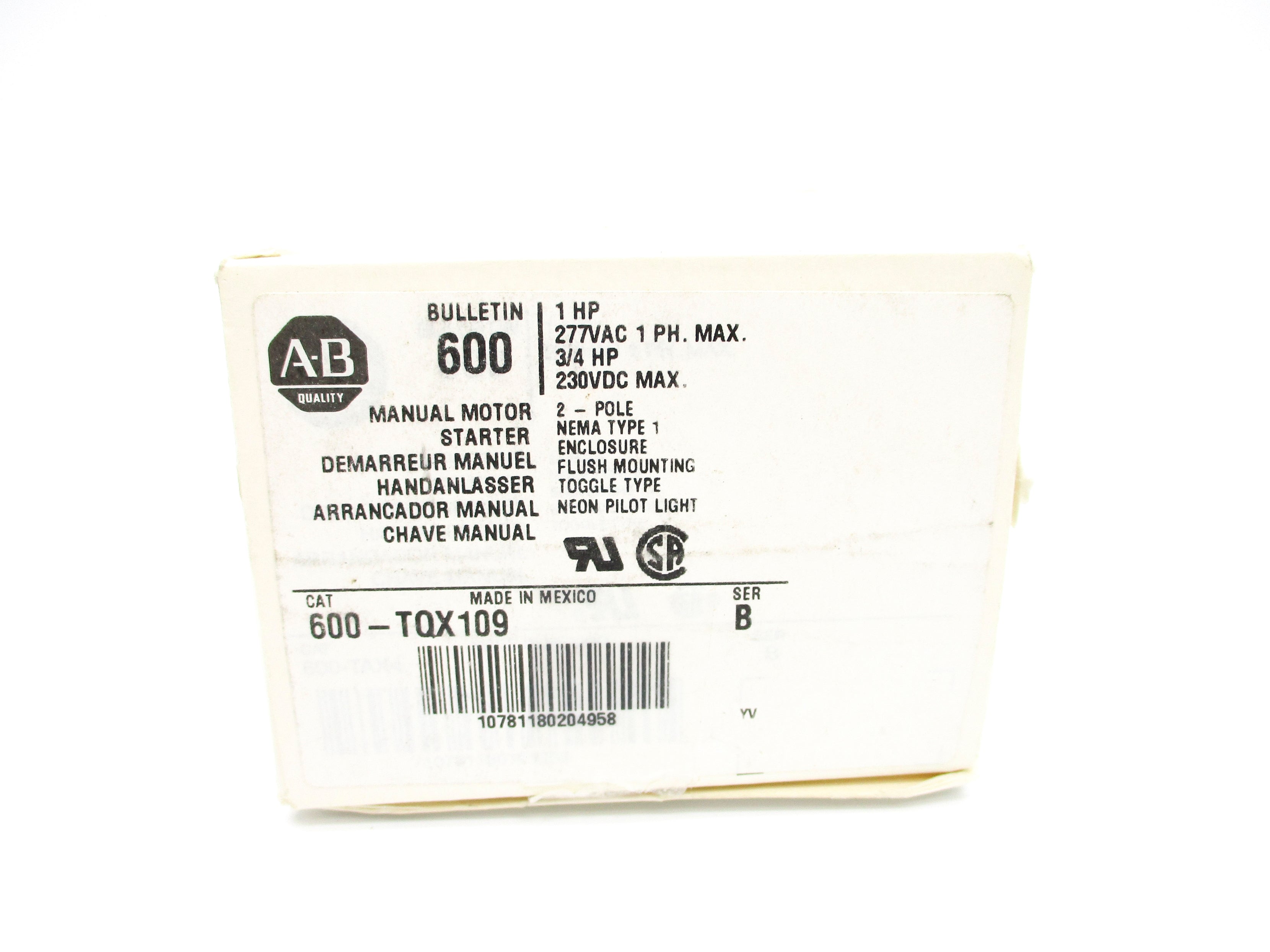 ALLEN BRADLEY 600-TQX109 SER. B (WH) NSMP