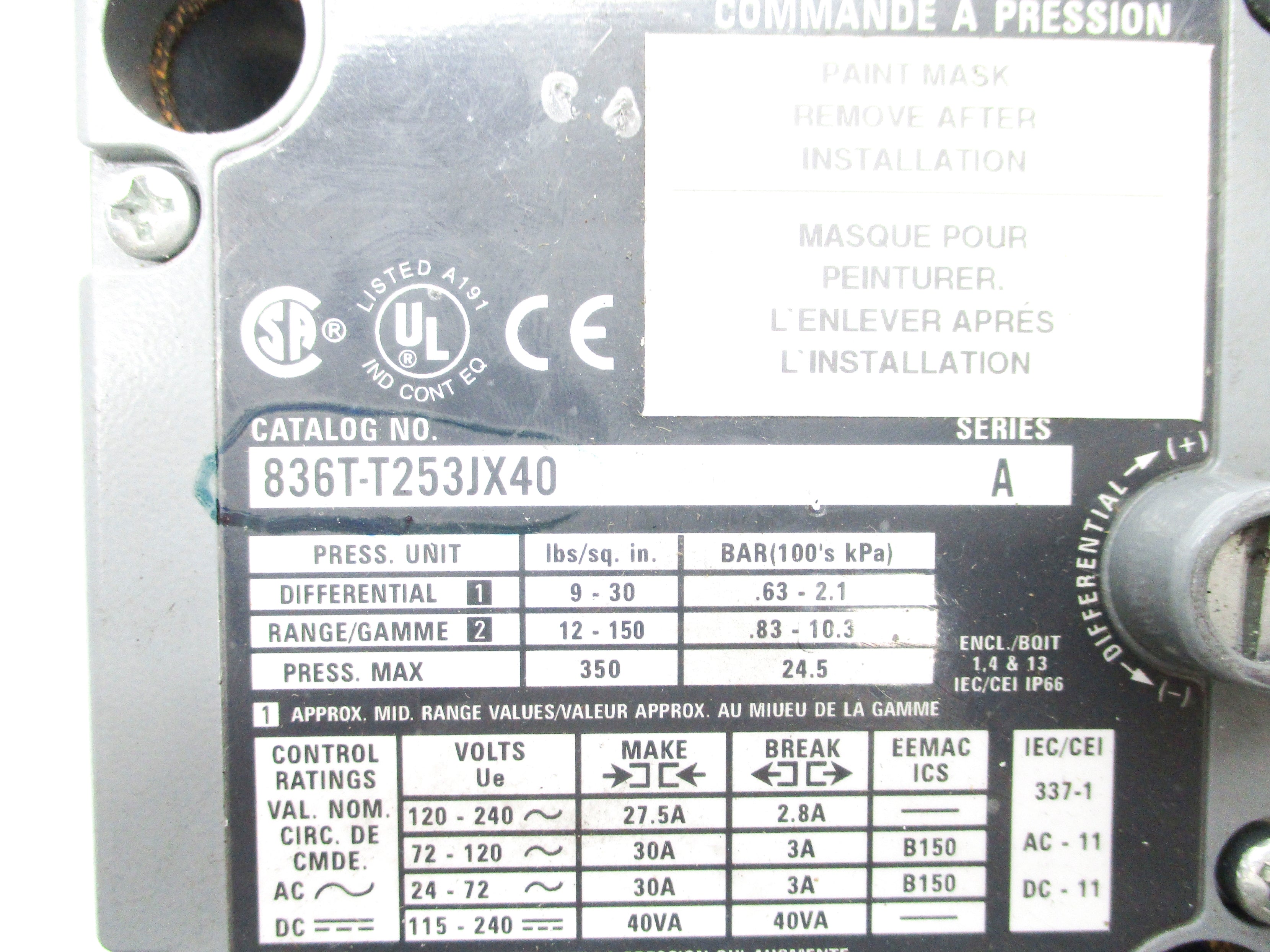 INDUSTRIAL SPARE PART 836T-T253JX40 SER. A 12-150PSI NSNP