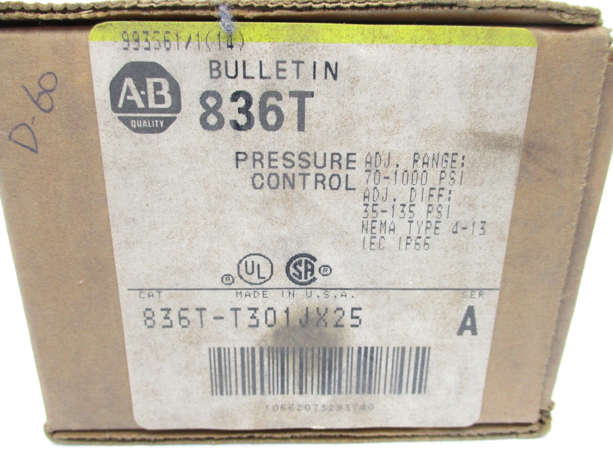 INDUSTRIAL SPARE PART 836T-T301JX25 SER. A 70-1000PSI (BR/YL) NSMP