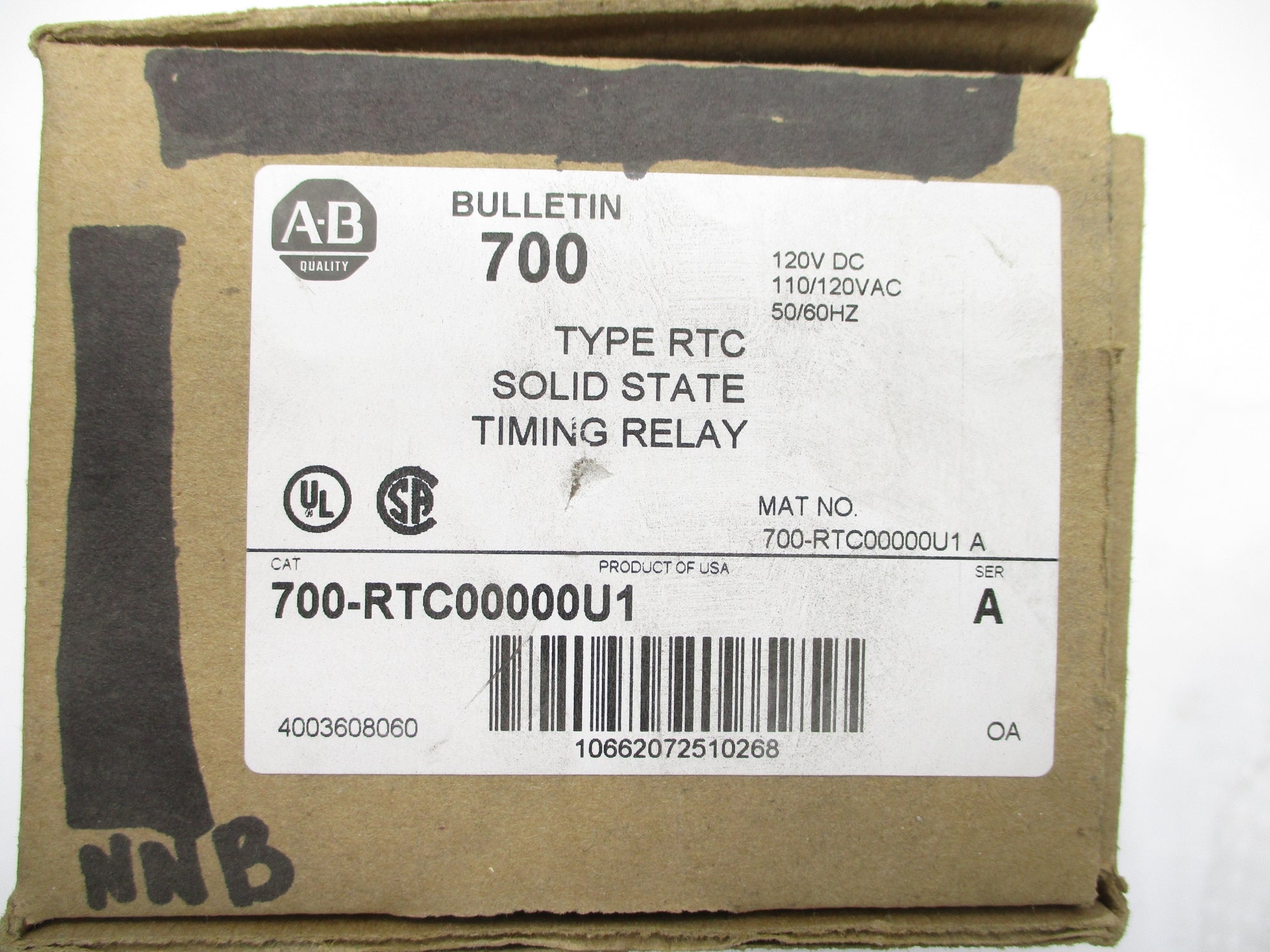 ALLEN BRADLEY 700-RTC00000U1 SER. A 110/120VAC (BR/WH) NSMP