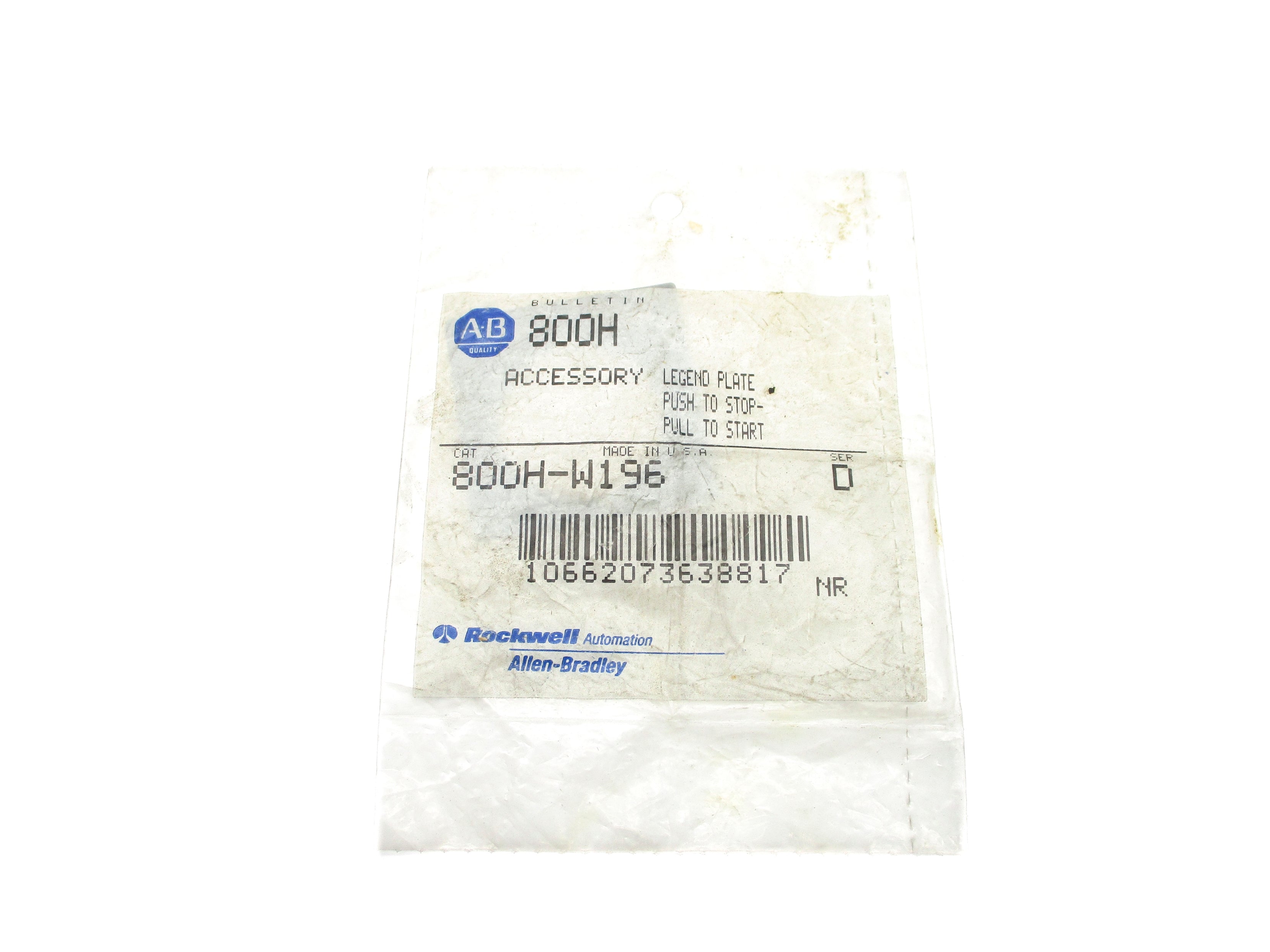 INDUSTRIAL SPARE PART 800H-W196 SER. D NSMP