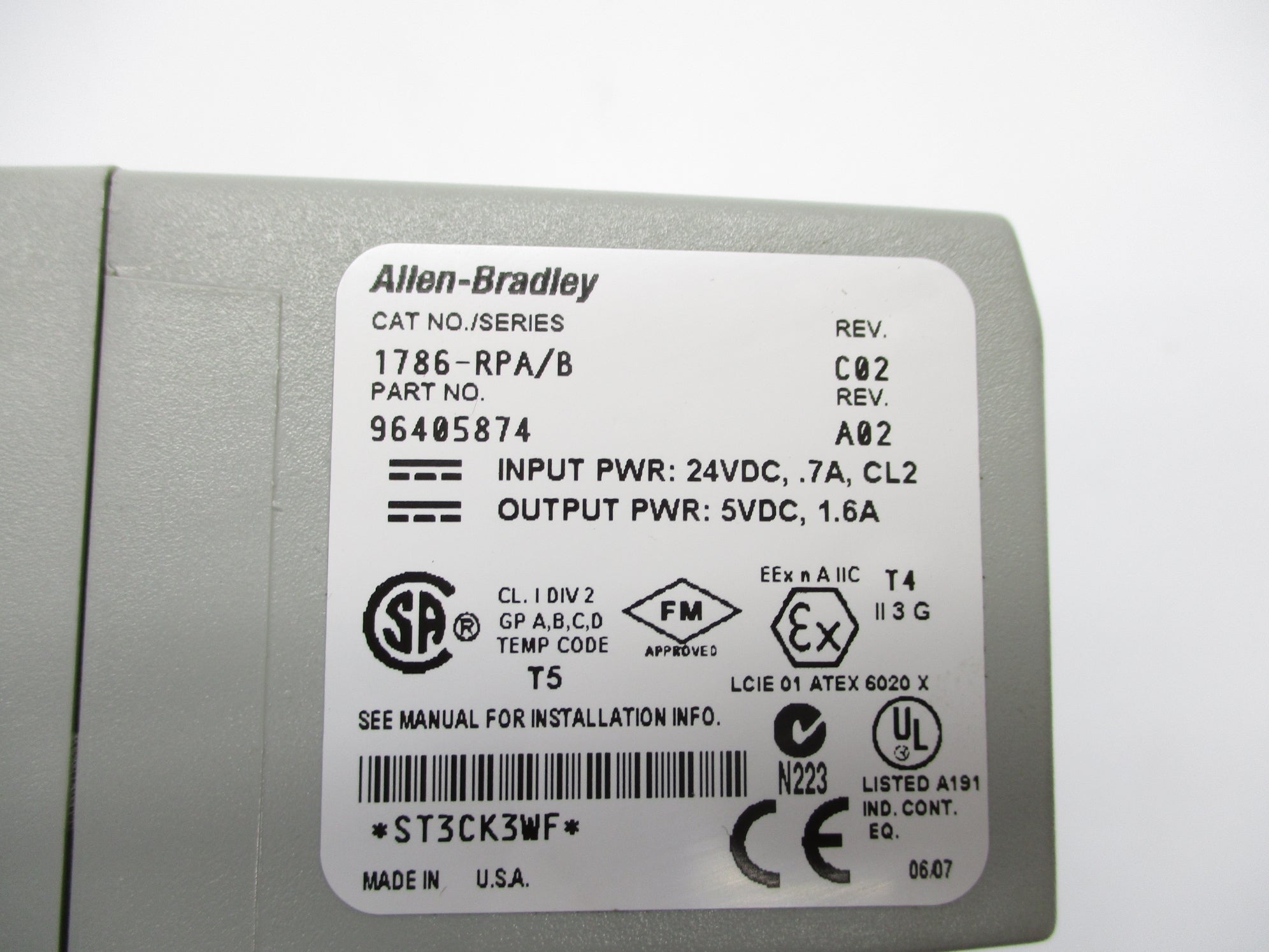 ALLEN BRADLEY 1786-RPA SER. B 24VDC NSNP