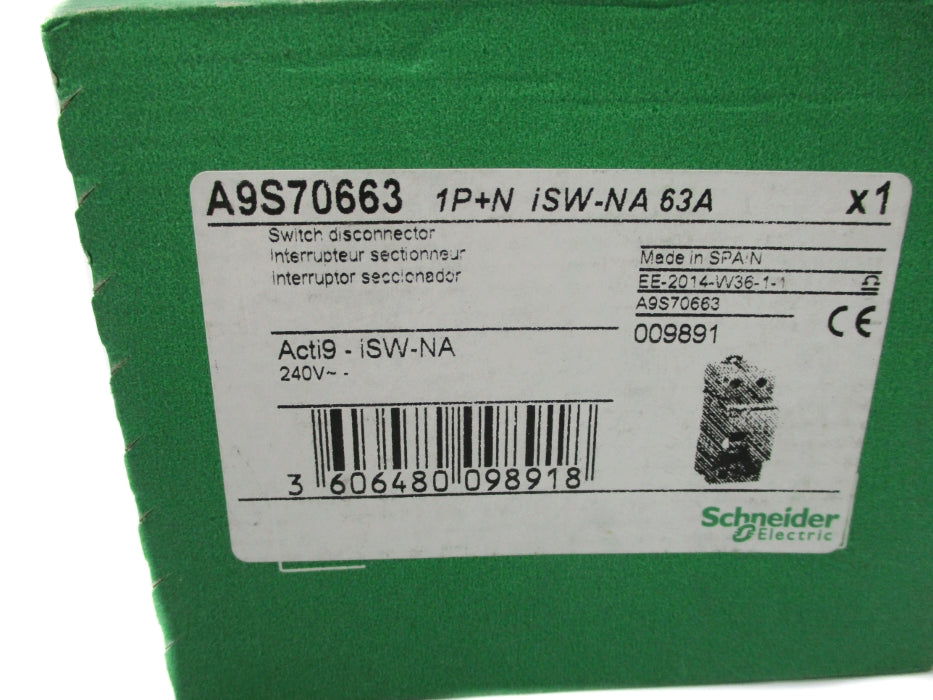 SCHNEIDER ELECTRIC A9S70663 63A 240V NSMP