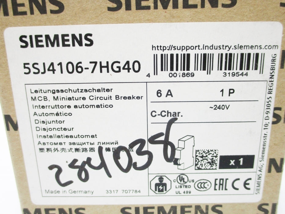 SIEMENS 5SJ4106-7HG40 240V 6A NSMP