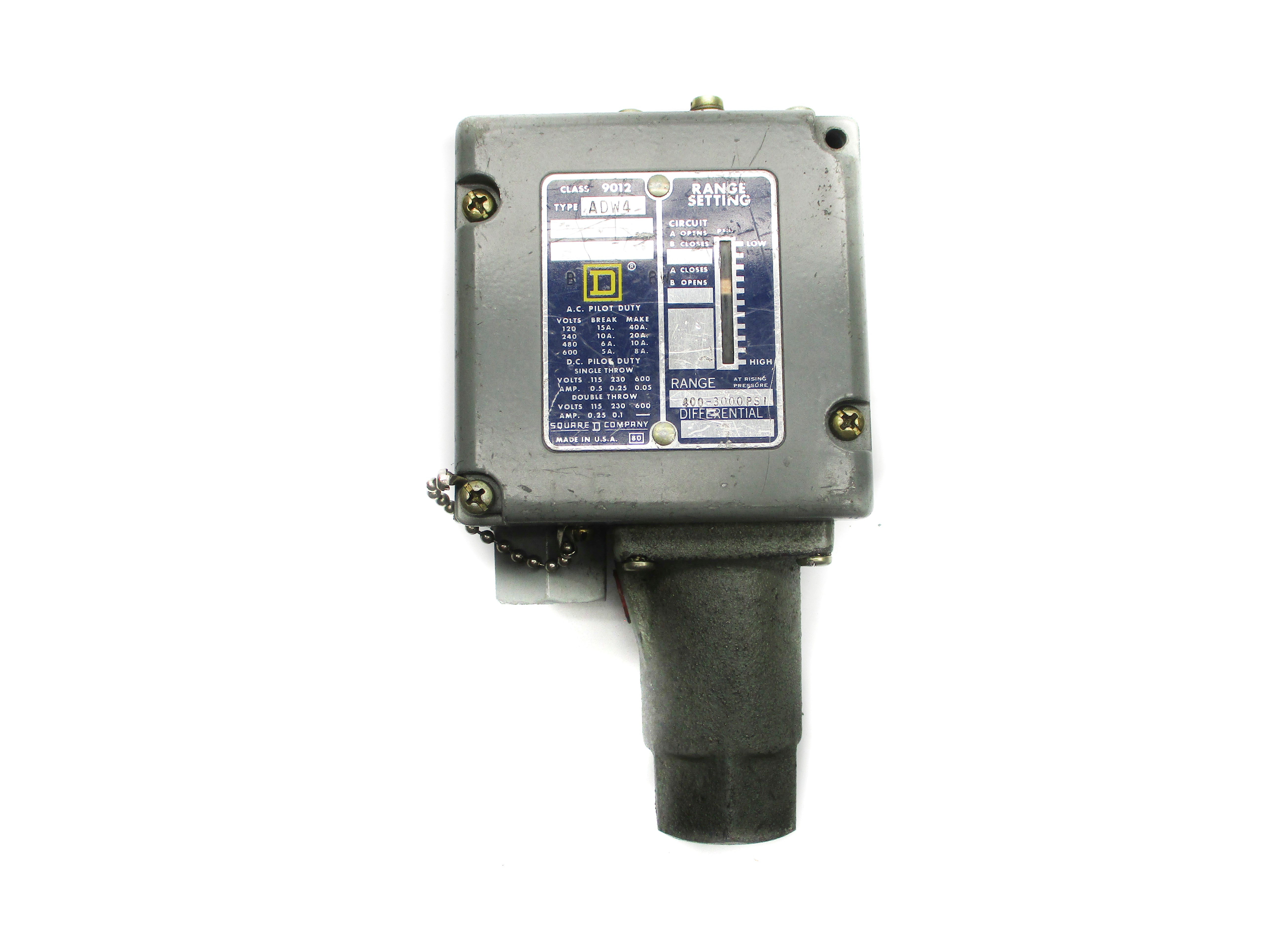 SQUARE D 9012ADW4 600V 8A 15-10A 400-3000PSI UNMP