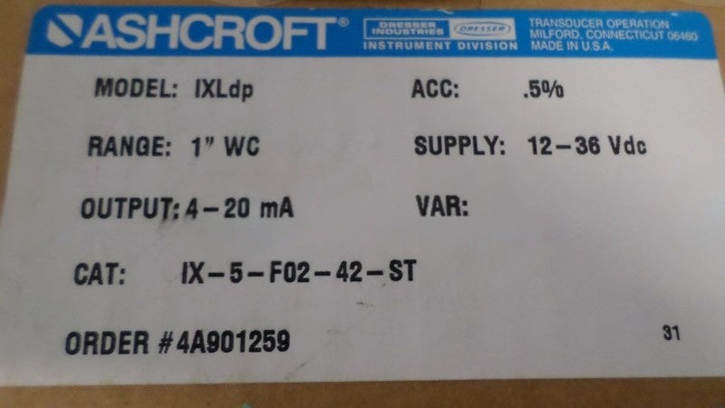 ASHCROFT IX-5-F02-42-ST PRESSURE TRANSMITTER NSMP