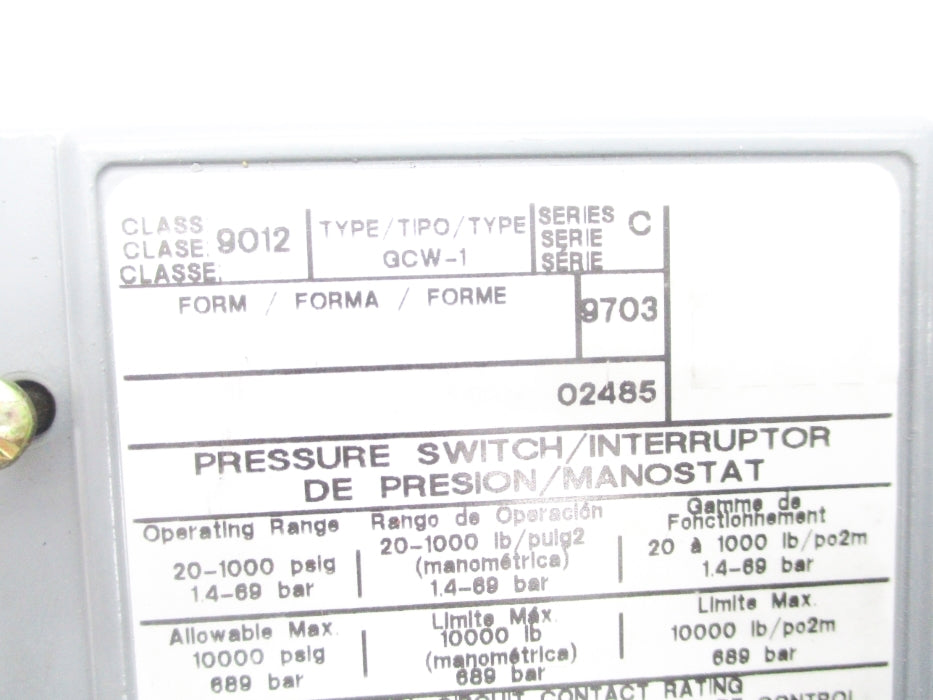 SQUARE D 9012GCW1 SER. C 20-1000PSI NSNP