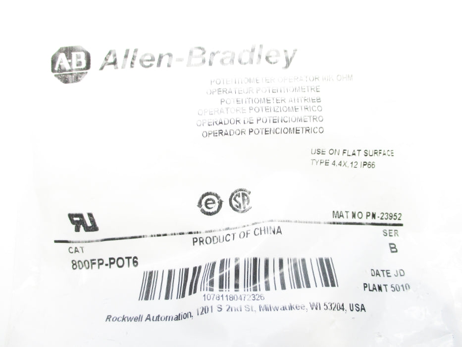 ALLEN BRADLEY 800FP-POT6 SER. B NSMP