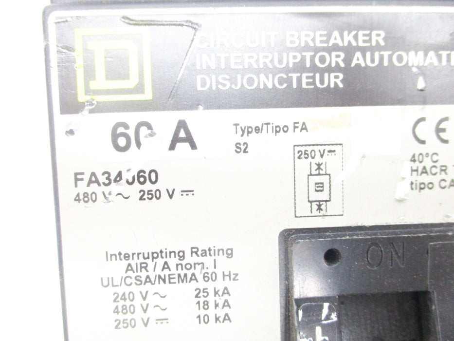 SQUARE D FA34060 SER. 2 480VAC 60A UNMP