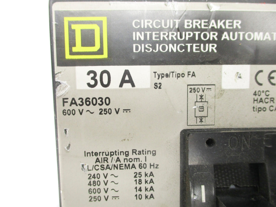 SQUARE D FA36030 600V 30A (GREY) UNMP