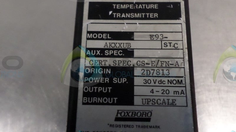 FOXBORO F93-AKXXUB TEMPERTURE TRANSMITTER UNMP