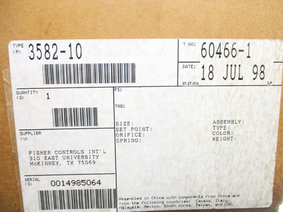 FISHER 3582-10 NSFS