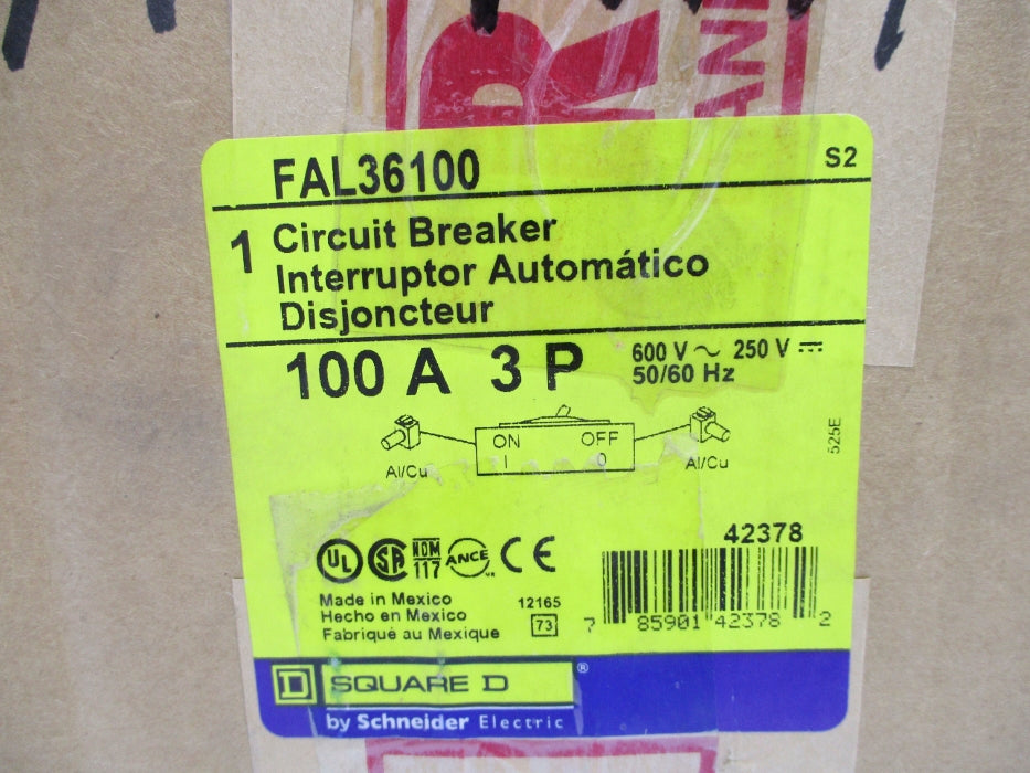 SQUARE D FAL36100 SER. S2 100A 250V NSMP