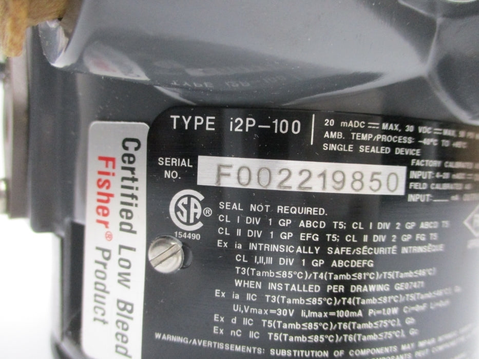 FISHER I2P-100 30VDC 50PSI NSNP