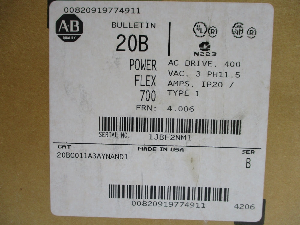 INDUSTRIAL SPARE PART 20BC011A3AYNAND1 SER. B F/W 4.006 (BR/WH) NSMP