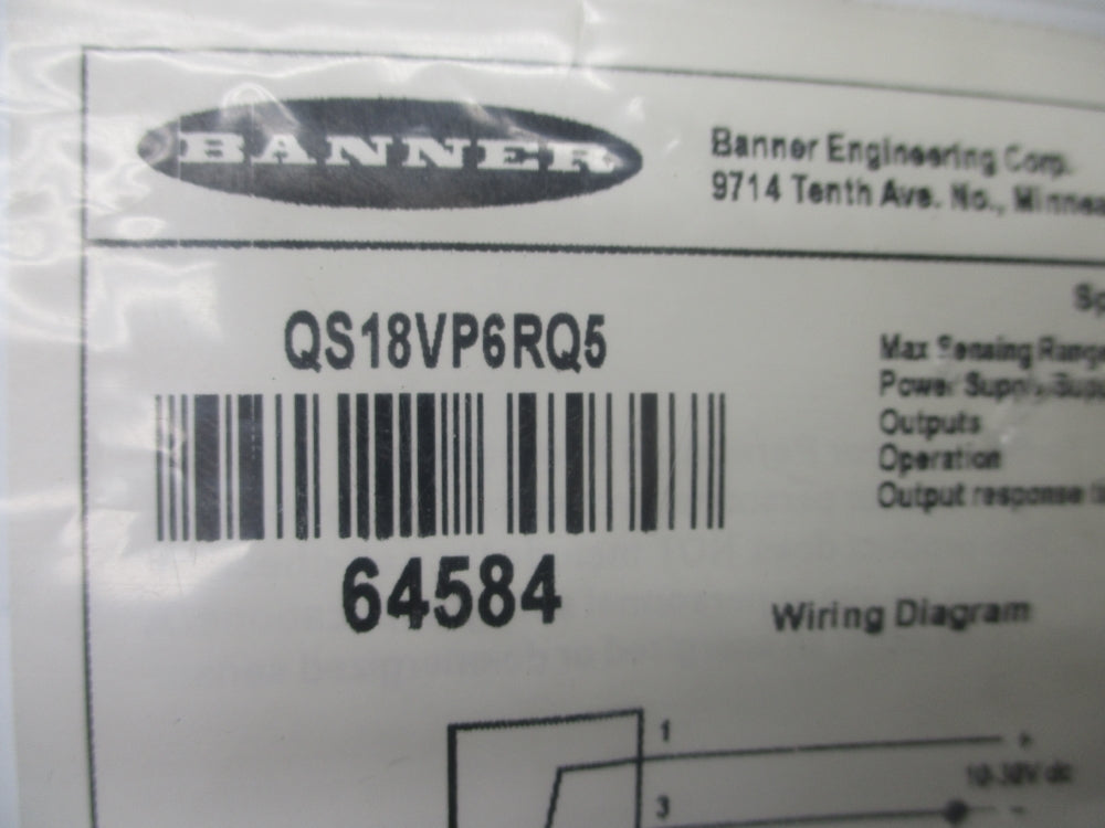 BANNER ENGINEERING QS18VP6RQ5 64584 10-30VDC NSMP