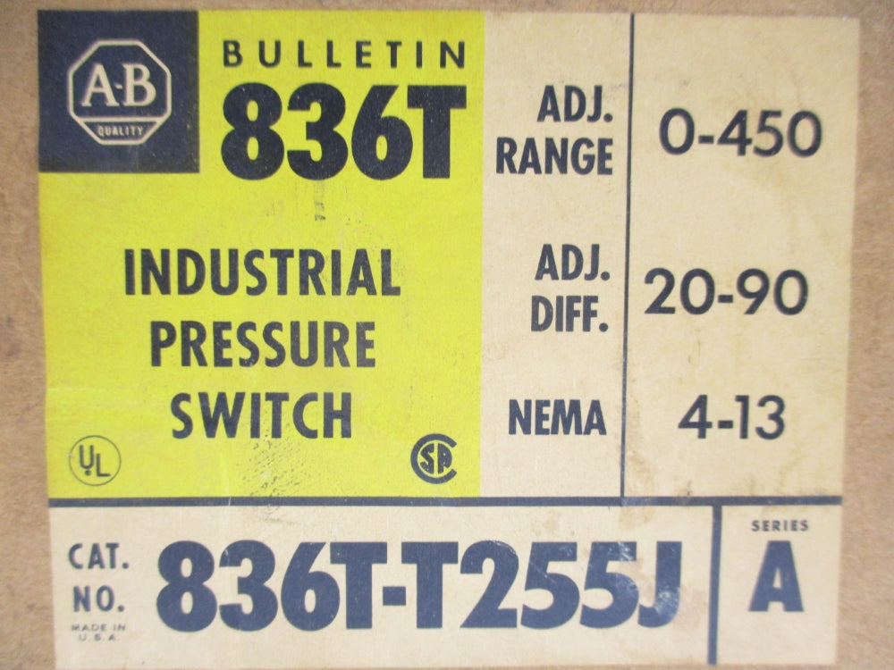 ALLEN BRADLEY 836T-T255J SER. A 75-120VAC 60A 40-450PSI (BR/YL) NSMP